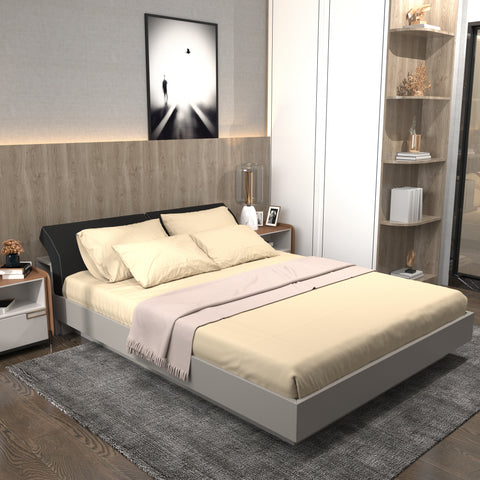 Contemporary Platform Bed with Cushioned Recliner Headboard & Side Storage