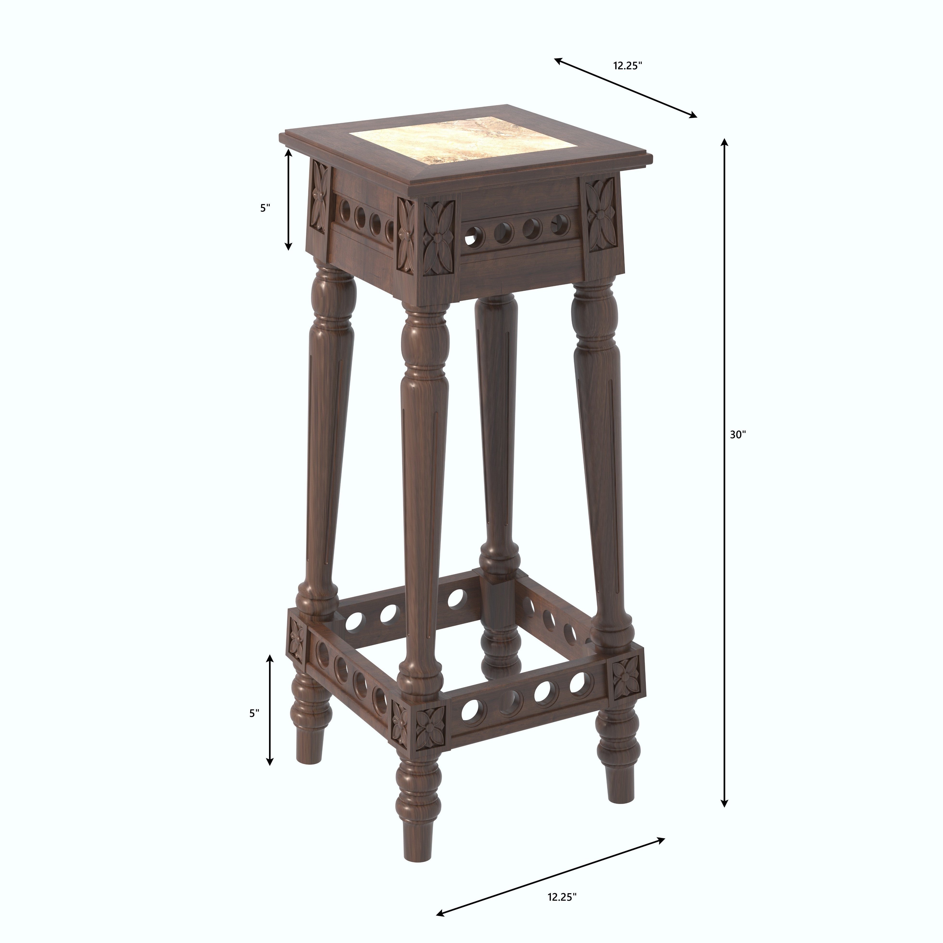 Tall Plant Stand with Carved Details & Turned Legs End Table