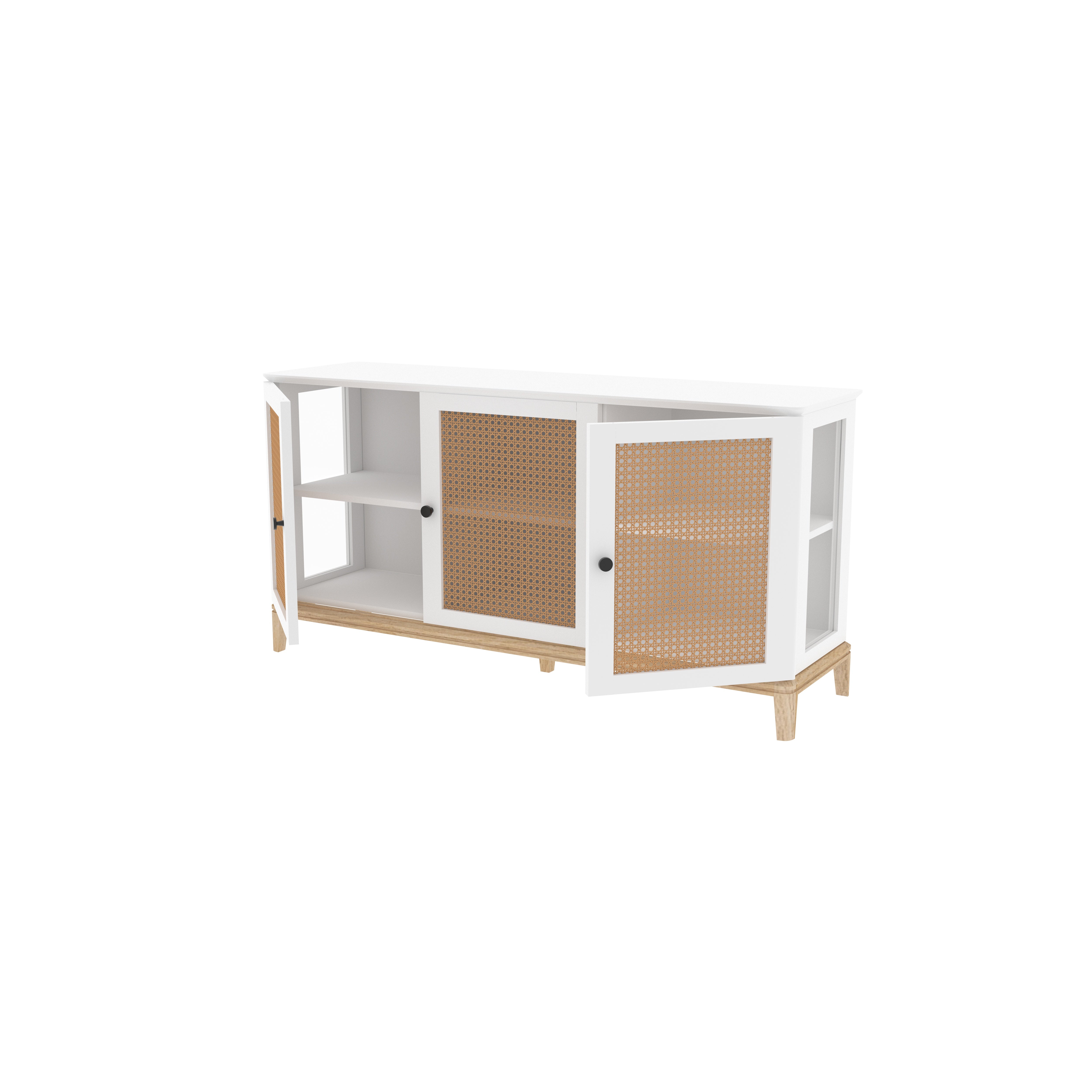 Geneva Three-Door Sideboard with Cane Panels Cupboard