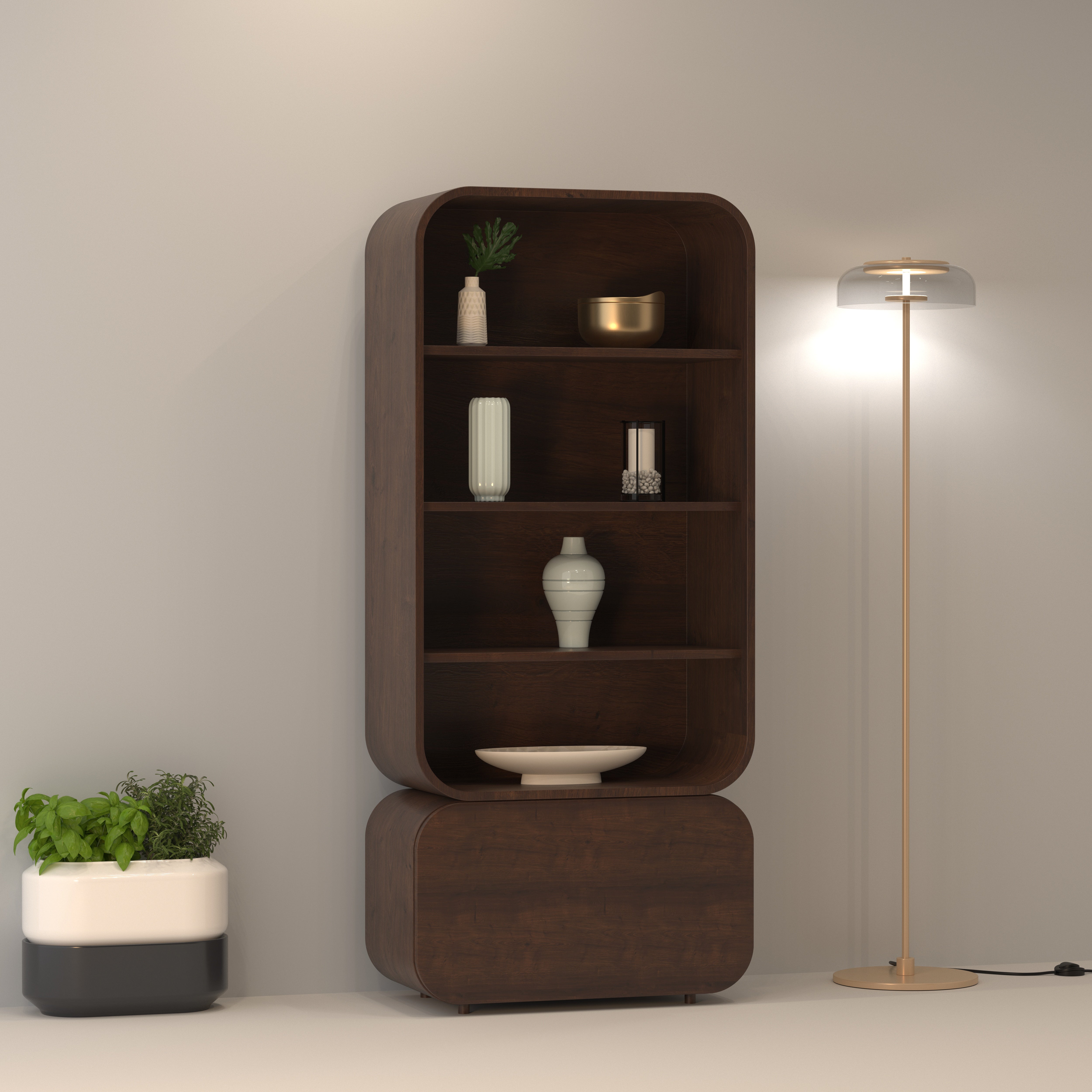 Novarro Luxe European Designer Wardrobe with Curved Display Shelves and Contemporary Storage Base Wardrobe