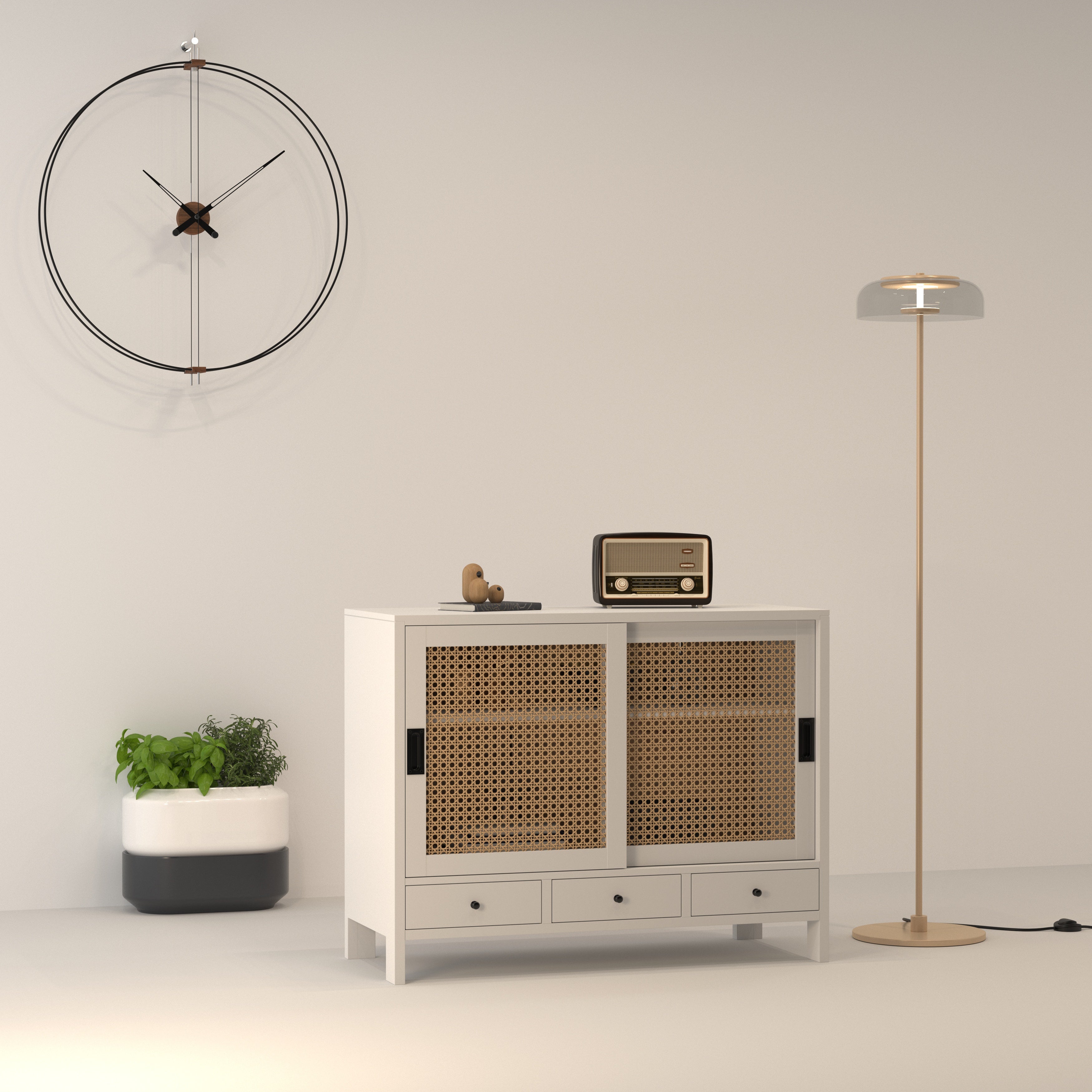 Provence Cane Panel Cabinet with Drawers Cupboard