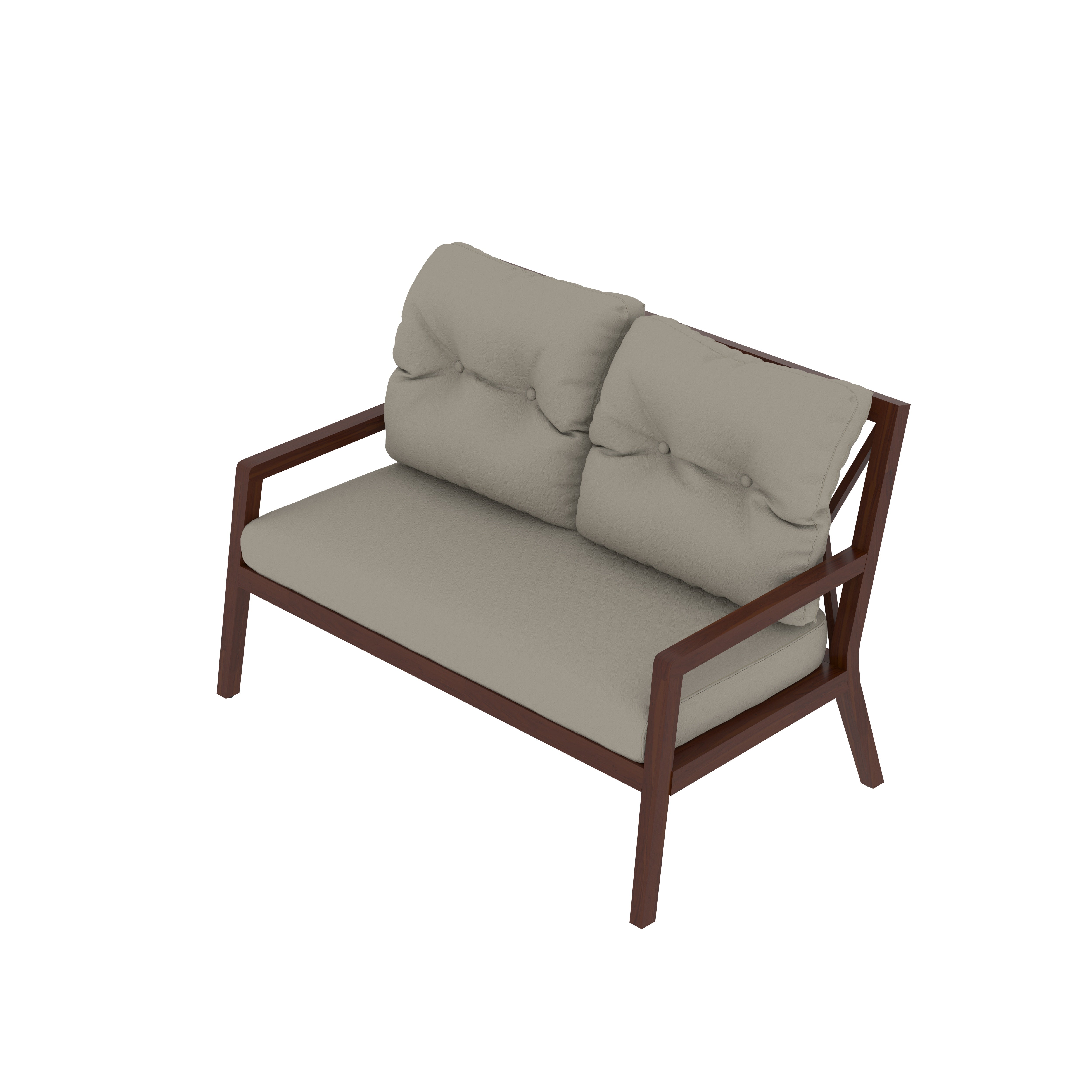Mid-Century Wooden 2-Seater Sofa with Padded Cushions Sofa