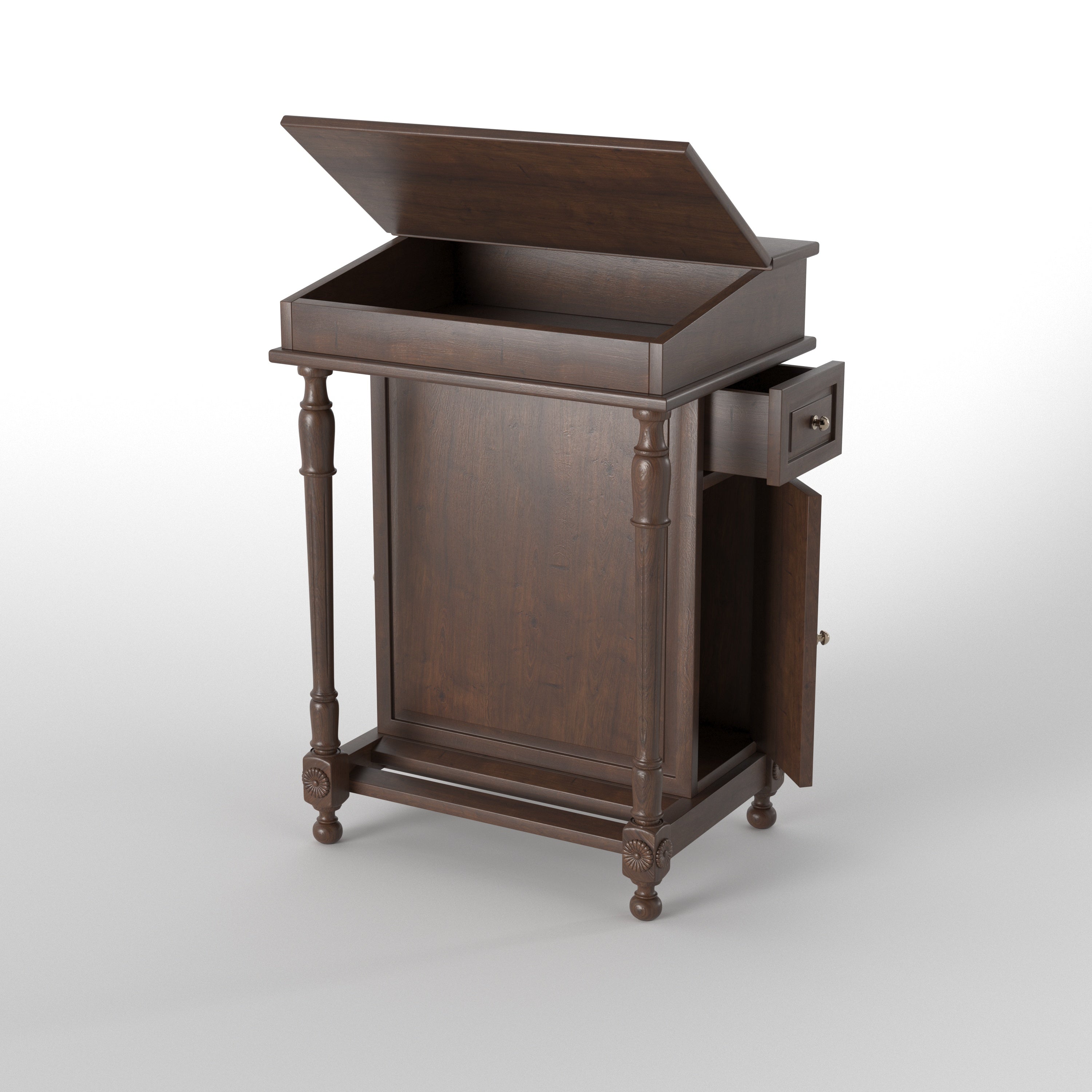 Handcrafted Colonial Solid Wood Cabinet with Turned Columns & Carved Rosettes Study Table