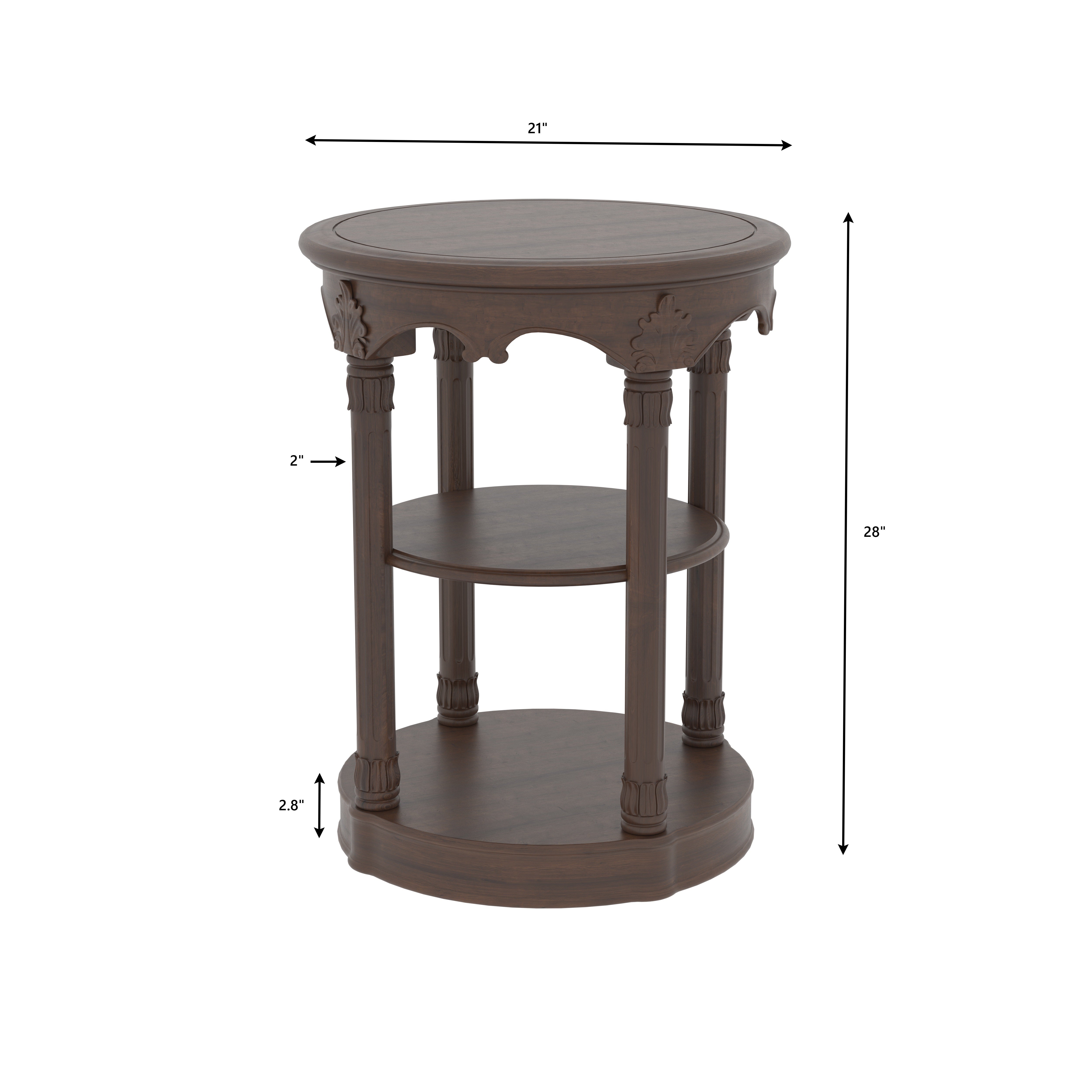 Round Three-Tier Side Table with Carved Scalloped Apron End Table
