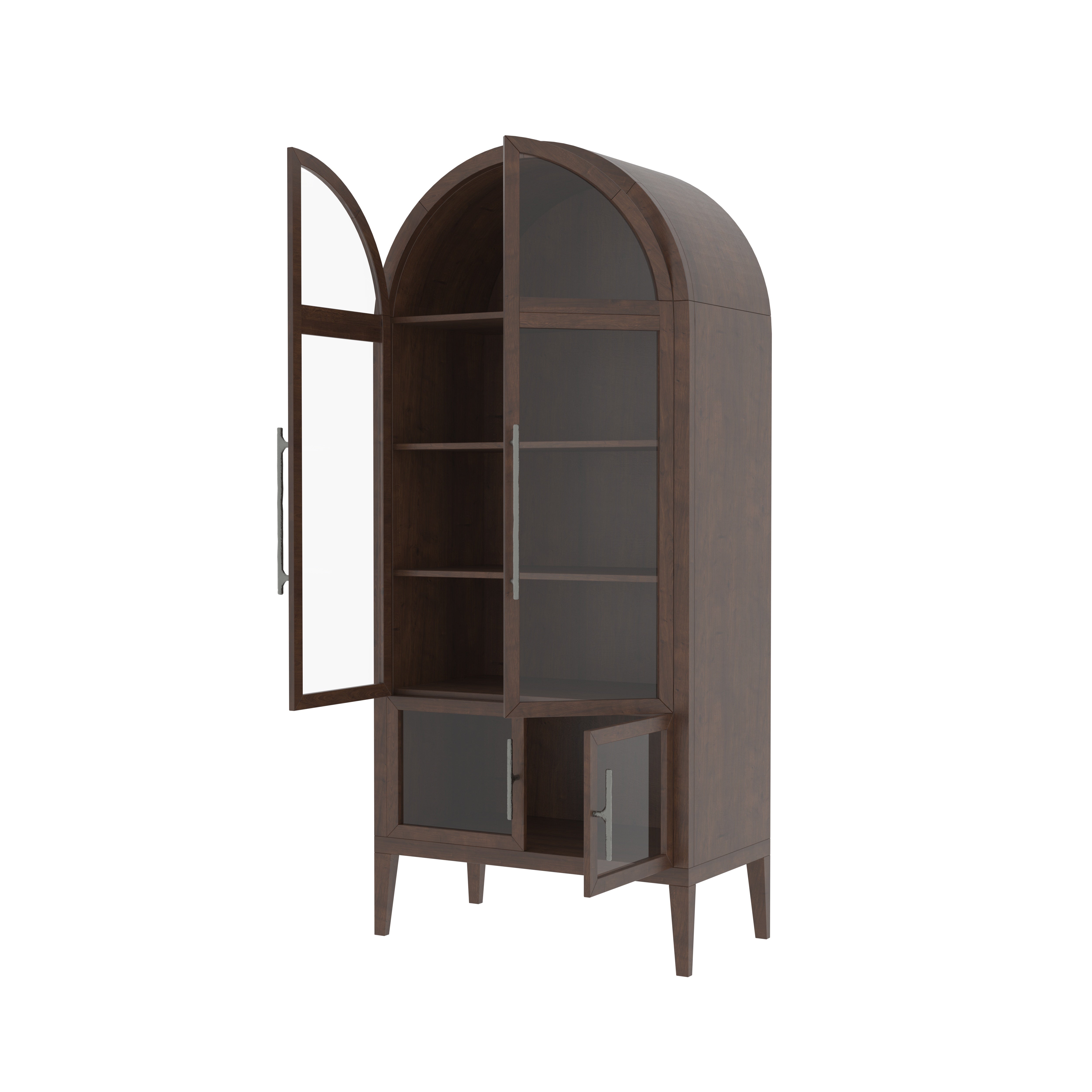 Alverro Grand Arch European Luxury Wardrobe with Glass Display Doors and Sculpted Wooden Frame Wardrobe