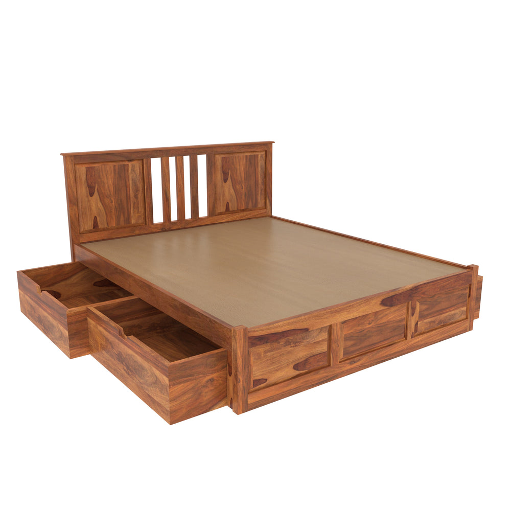 Minimalist Handcrafted Royal Heritage King Size Wooden Drawer Storage Bed