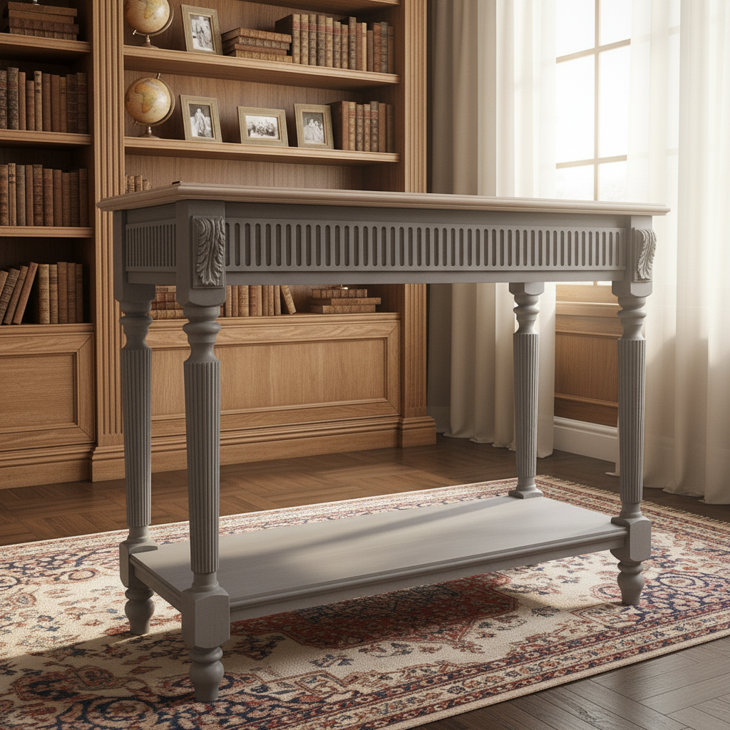 Elegant White Console Table - Hand-Carved French Provincial Design Console Table