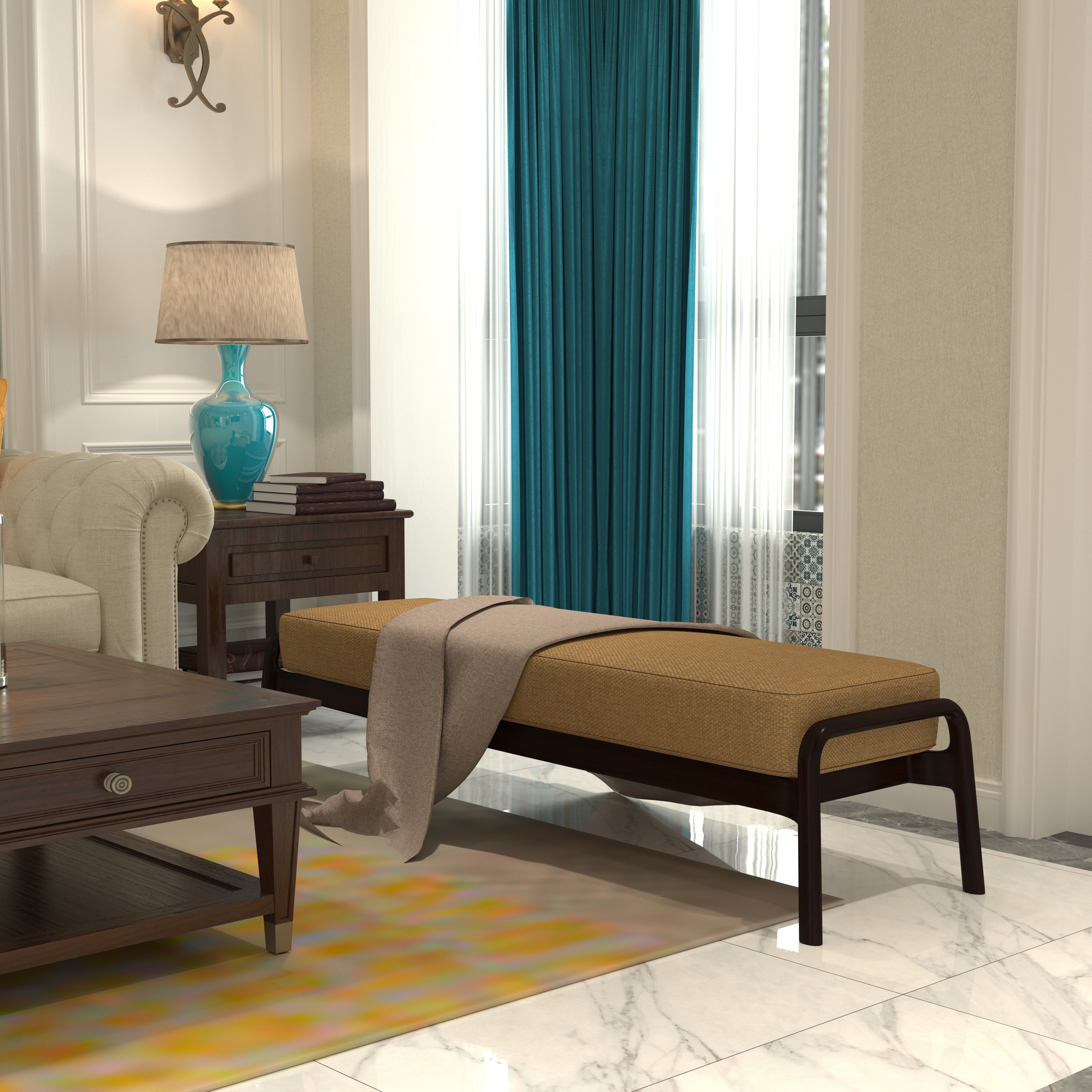 Modern Upholstered Wooden Bench Minimalist Seating for Bedroom