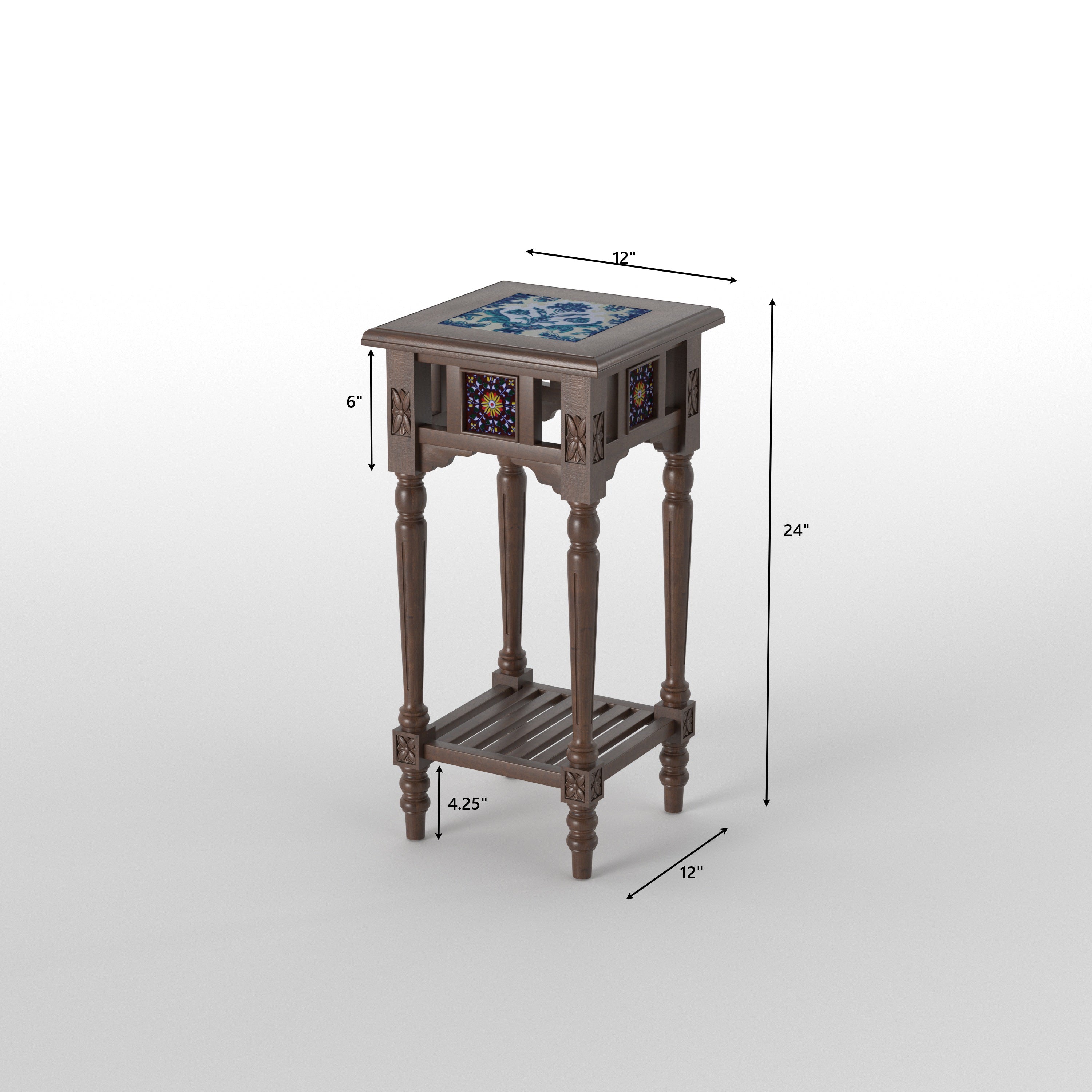 Tall Accent Plant Stand with Artistic Panel Detailing End Table
