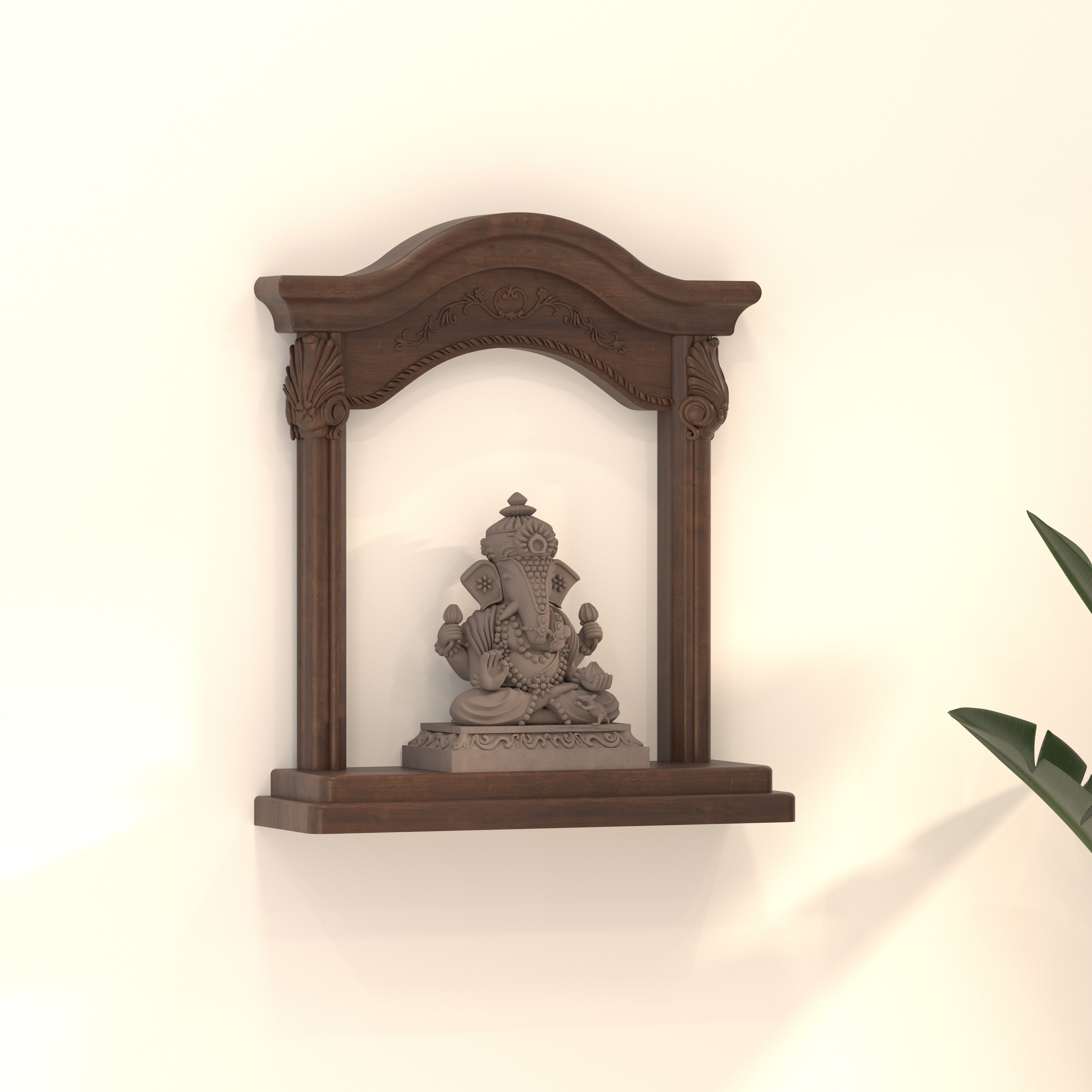 Elegant Wall Mounted Temple Shelf with Decorative Arch Temple
