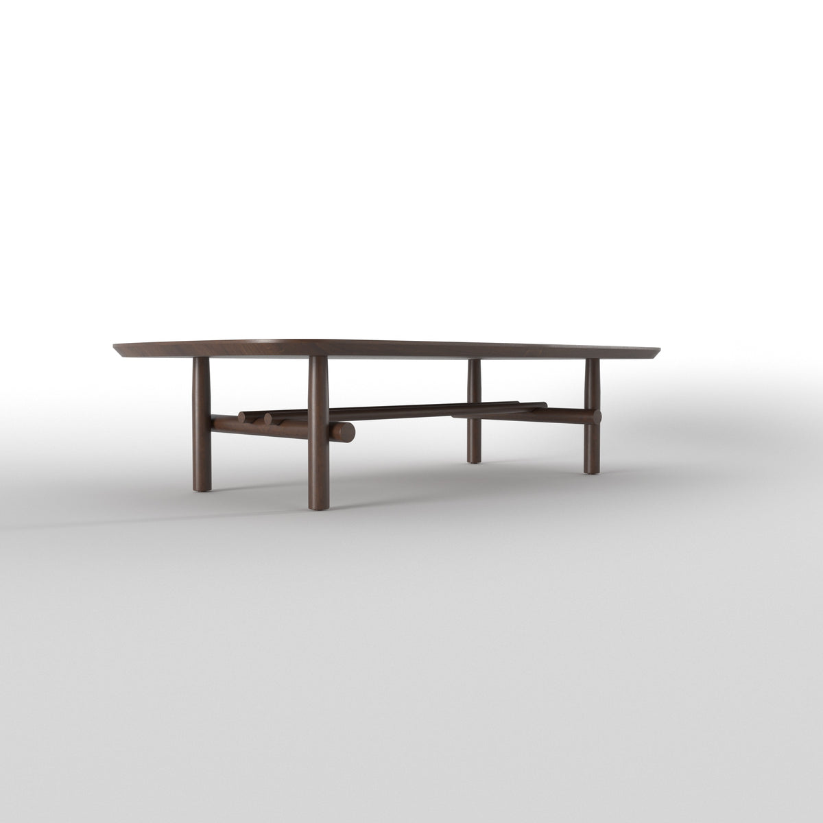 Long Rectangular Dining Table with Rounded Edges and Crossbar Base Japanese Dining Set