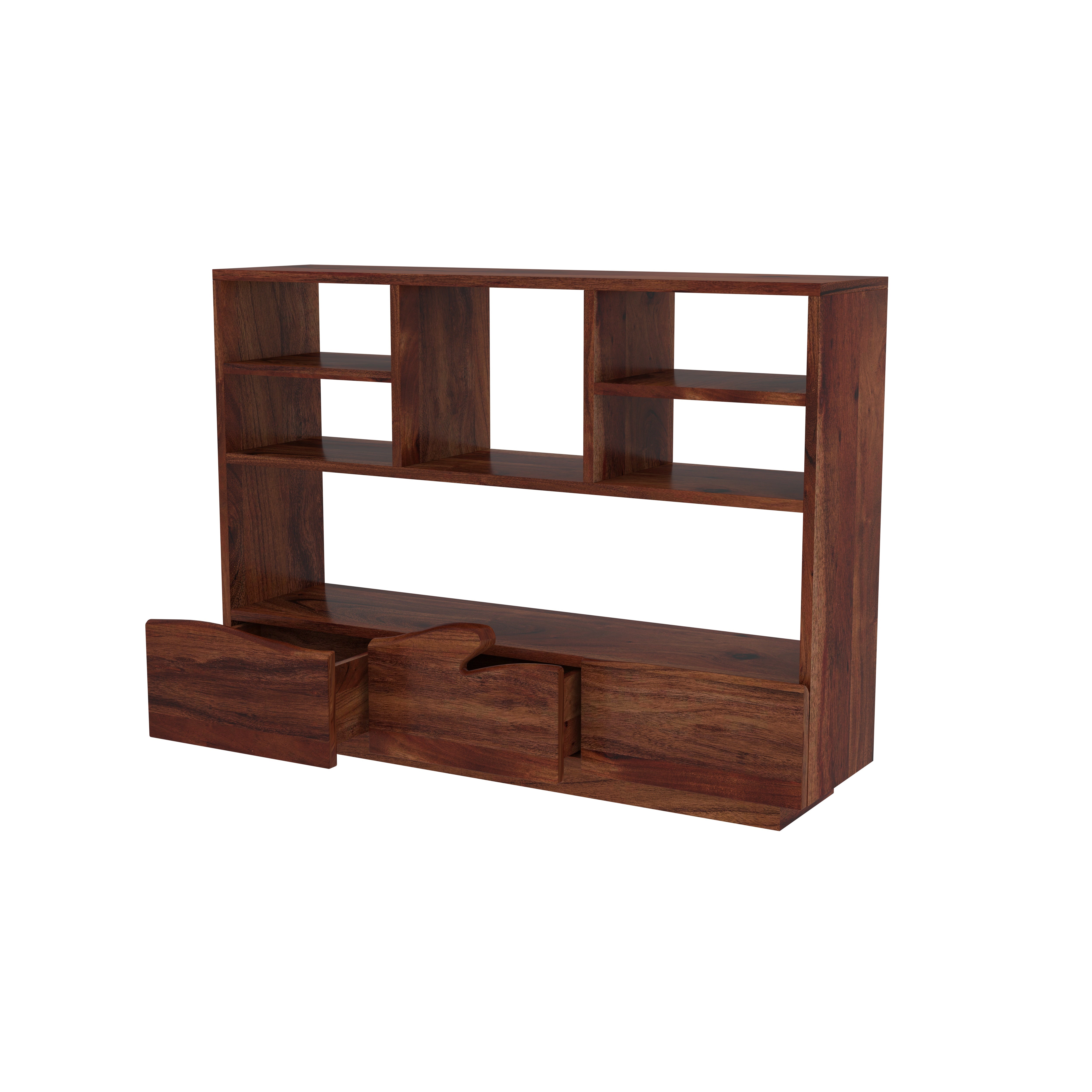 Wooden Display Rack with Shelves and Drawers - Handcrafted Storage Unit Book Rack
