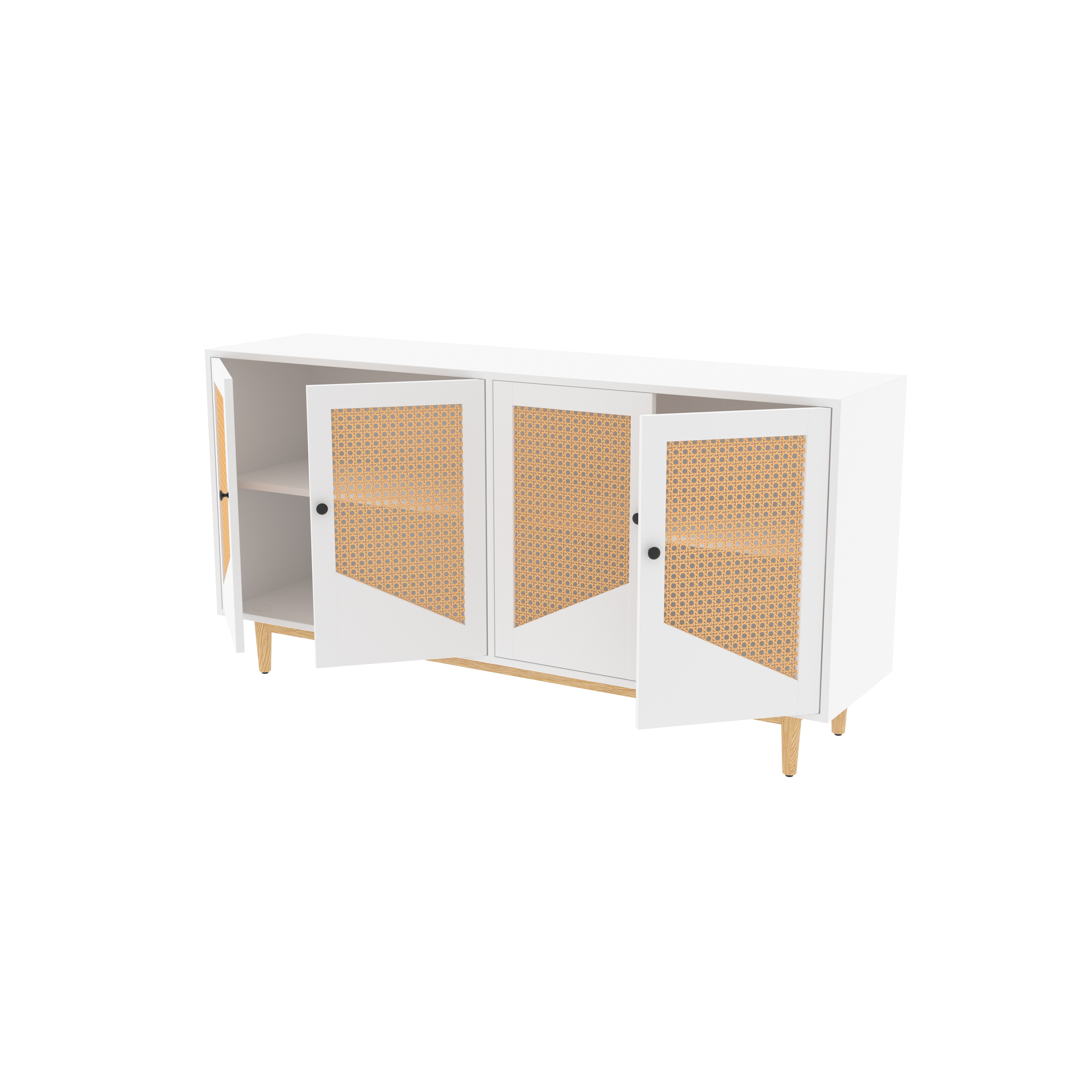 Milan Four-Door Sideboard with Geometric Cane Panels Cupboard