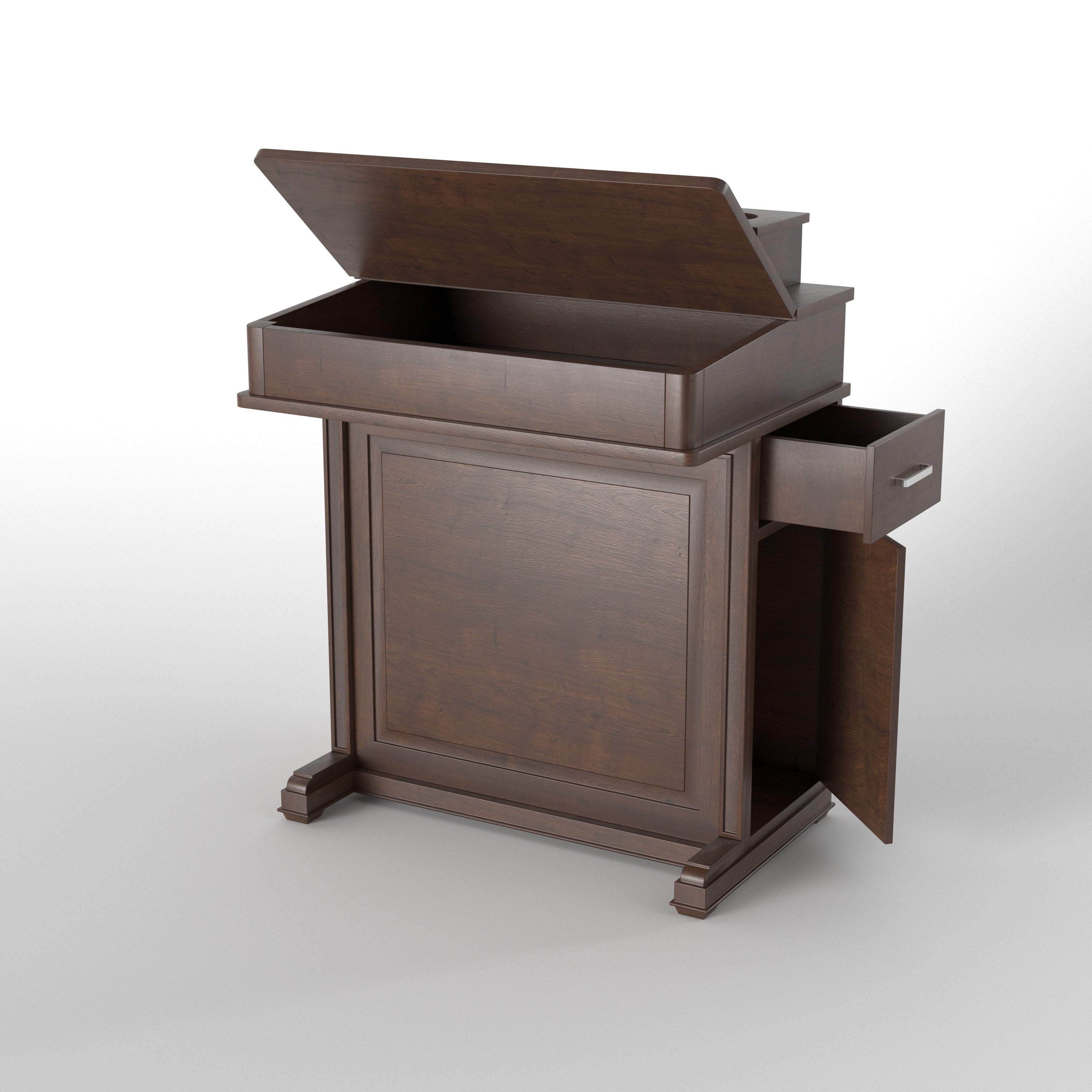 Handcrafted Solid Wood Church Pulpit Lectern with Open Shelf & Side Storage Cabinets Study Table