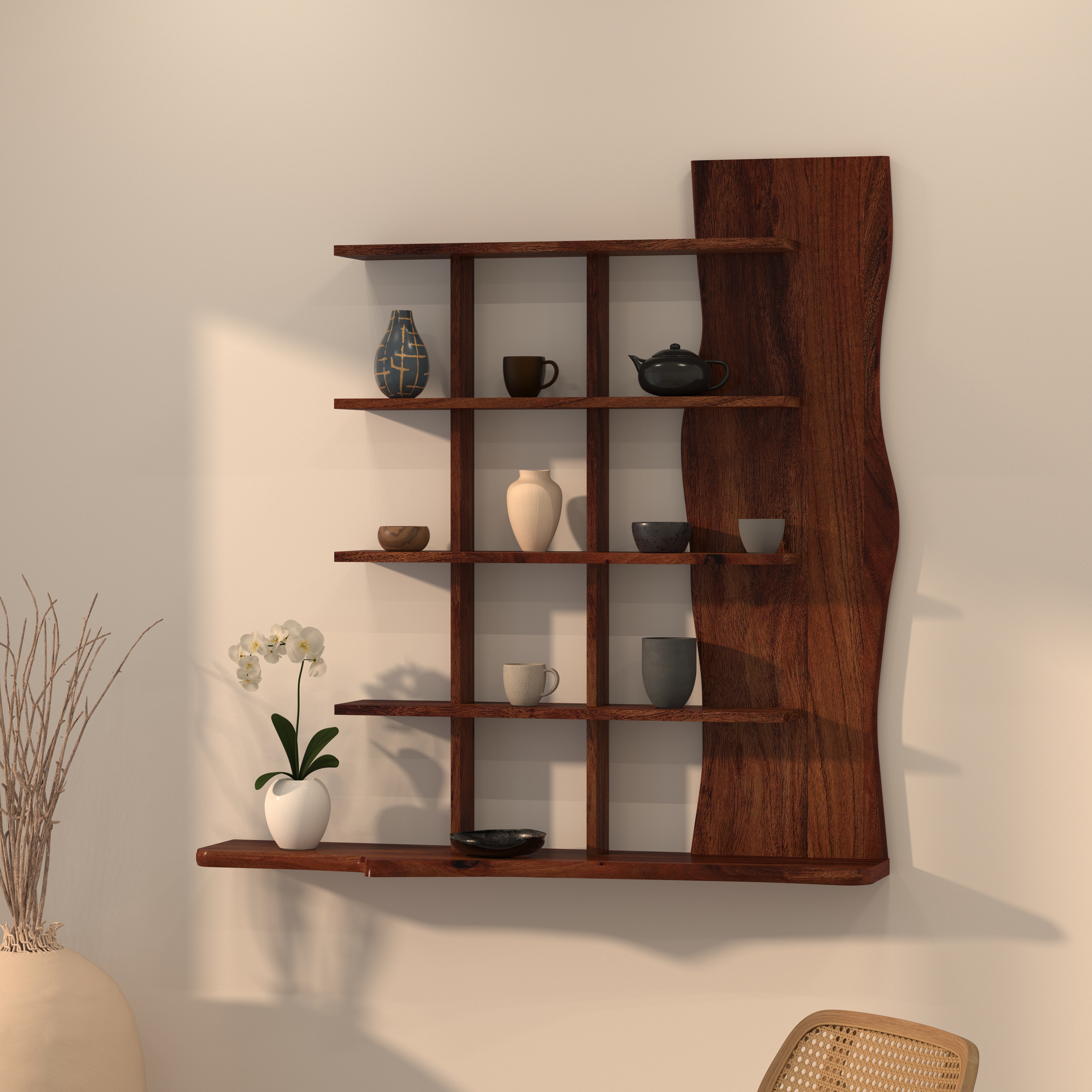 Wall-Mounted Display Shelf with Live Edge Panel Wall Rack