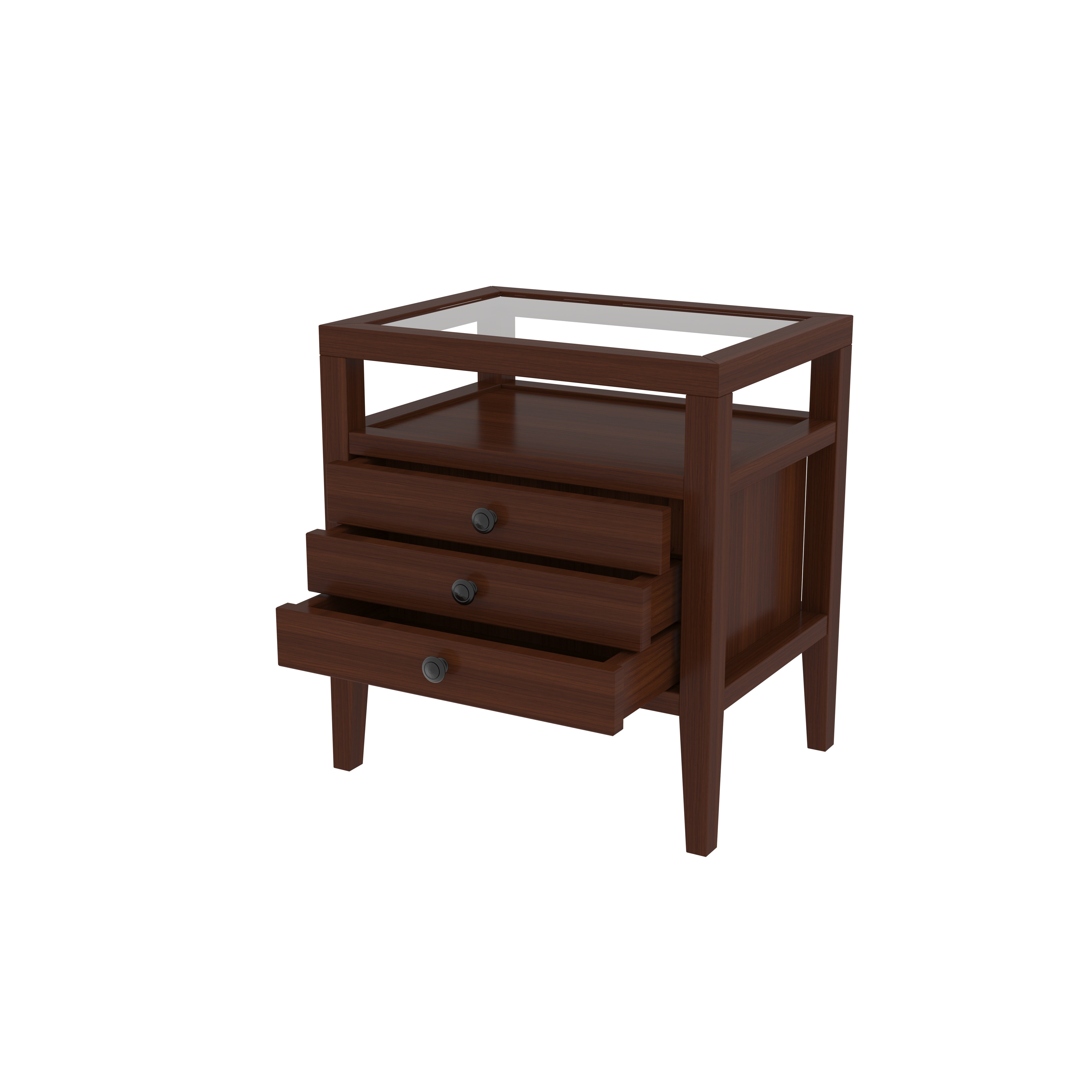 Traditional Three-Drawer Bedside Table with Open Shelf Storage Bedside