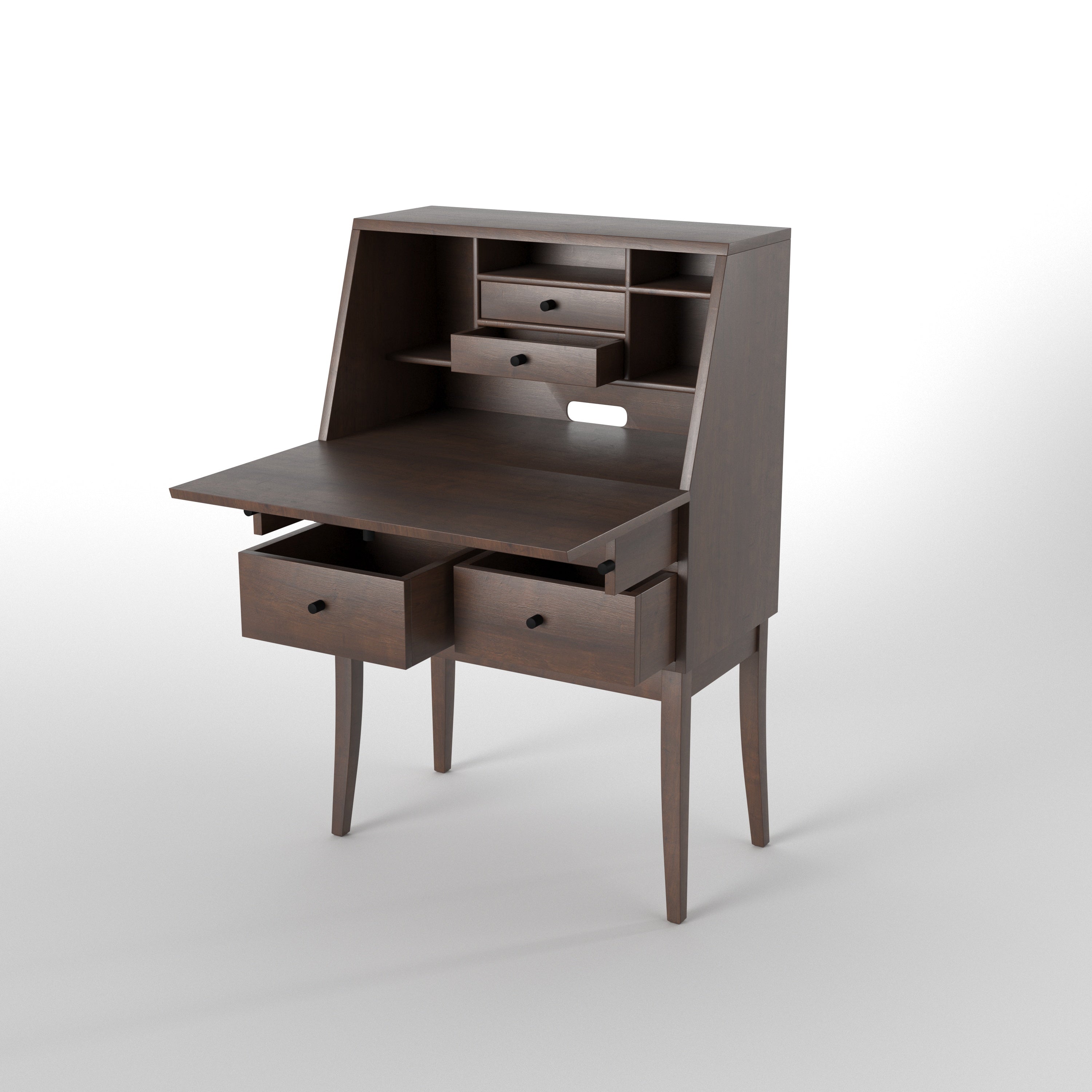 Handcrafted Solid Wood Secretary Desk Bureau with Fall-Front Lid & Four Drawers Study Table
