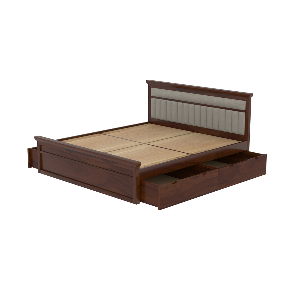 Handcrafted Wooden Drawer Storage Bed with Cushion Headboard