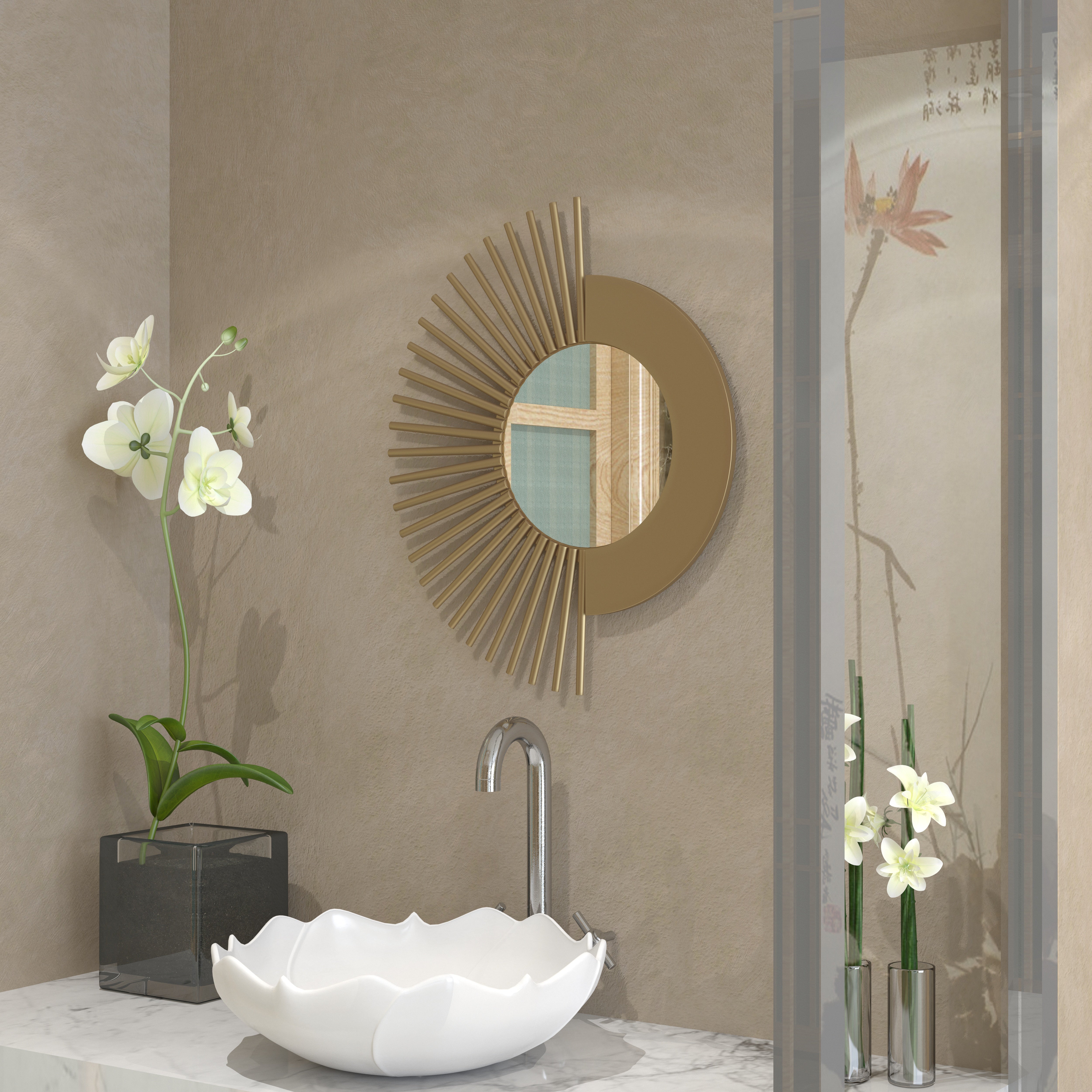 Sunburst Metal Wall Mirror - Gold Decorative Mirror Mirror