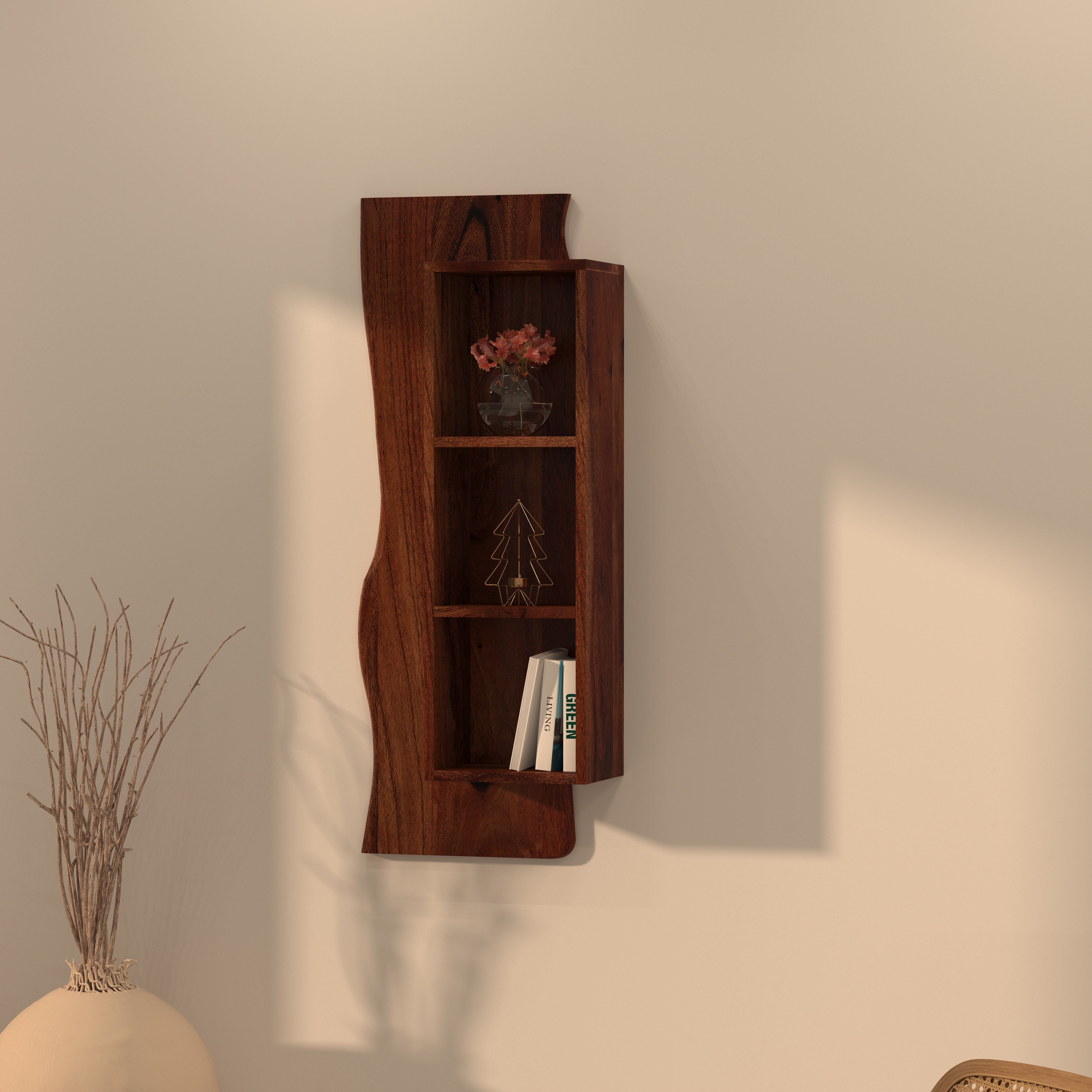 Vertical Wall Shelf with Live Edge Design Wall Rack