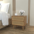 Engineered Wood Bedside Table with Cane Webbing Drawers Bedside