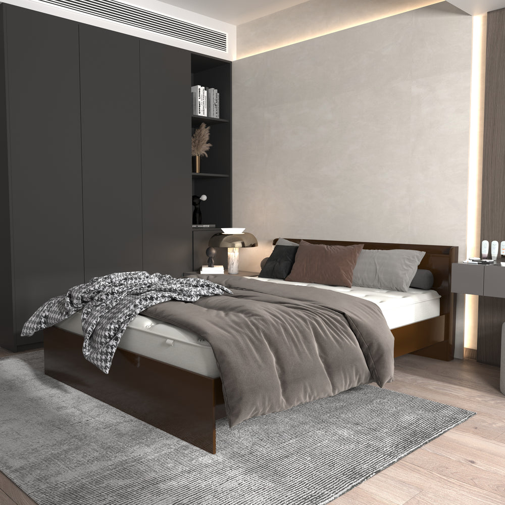 Classic Box Bed with Elegant Curved Headboard – Rich Brown Finish