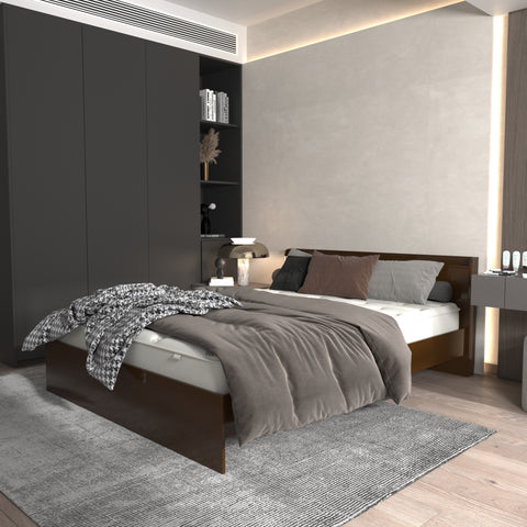 Classic Box Bed with Elegant Curved Headboard – Rich Brown Finish