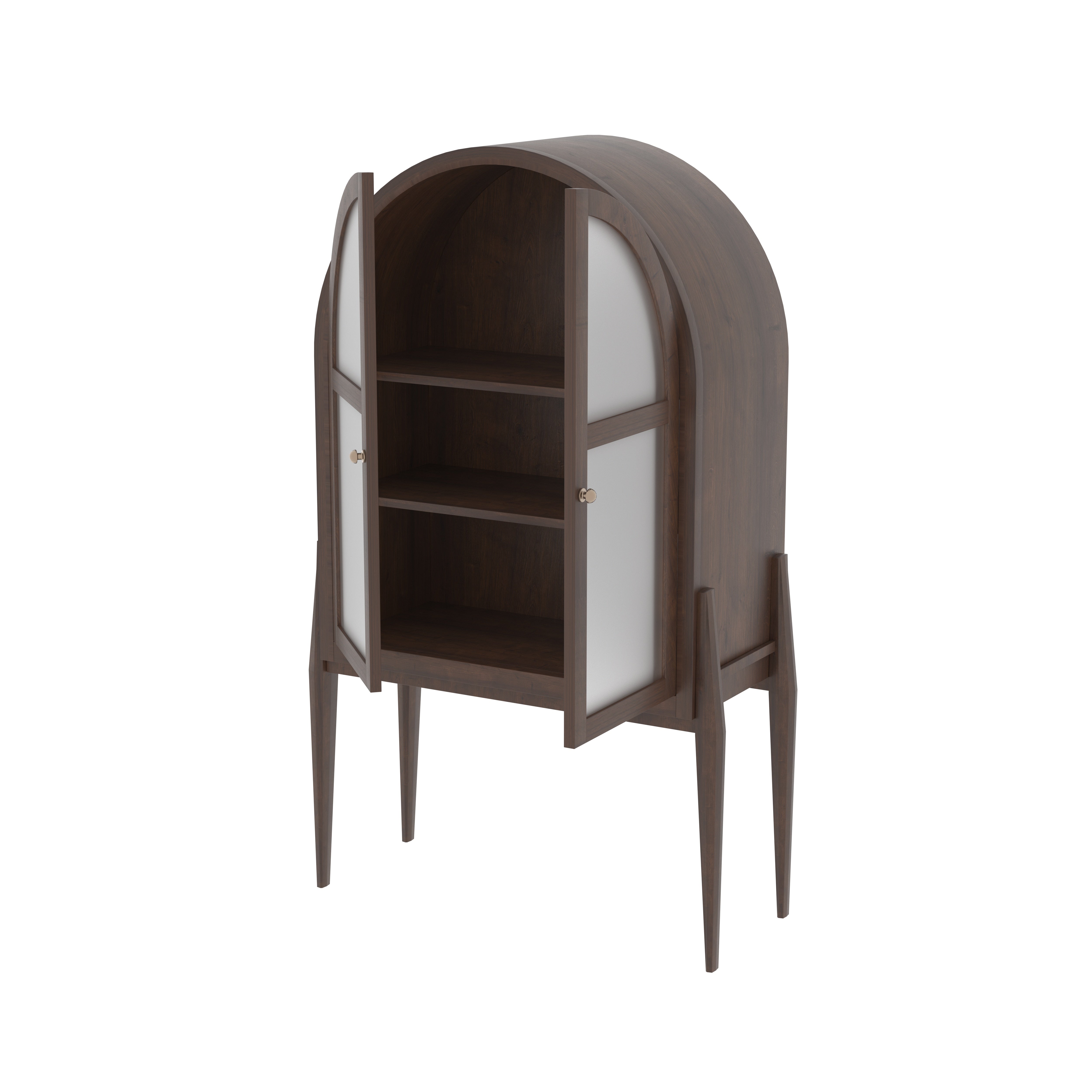 Lunarello Arch European Luxury Wardrobe with Frosted Glass Doors and Sculpted Wooden Frame Wardrobe