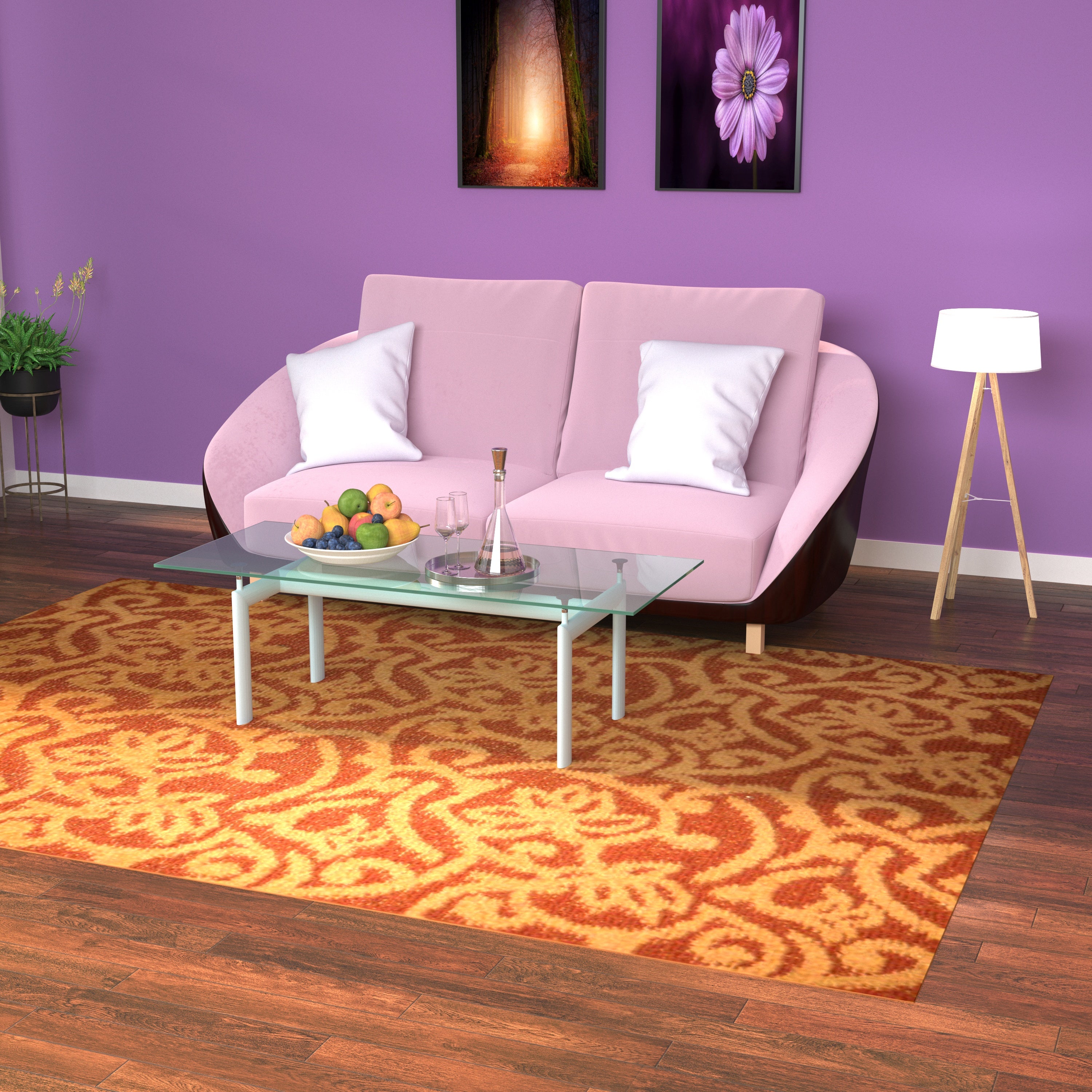 Flamingo Pink Smooth Finish Wooden 2 Seater Sofa Sofa
