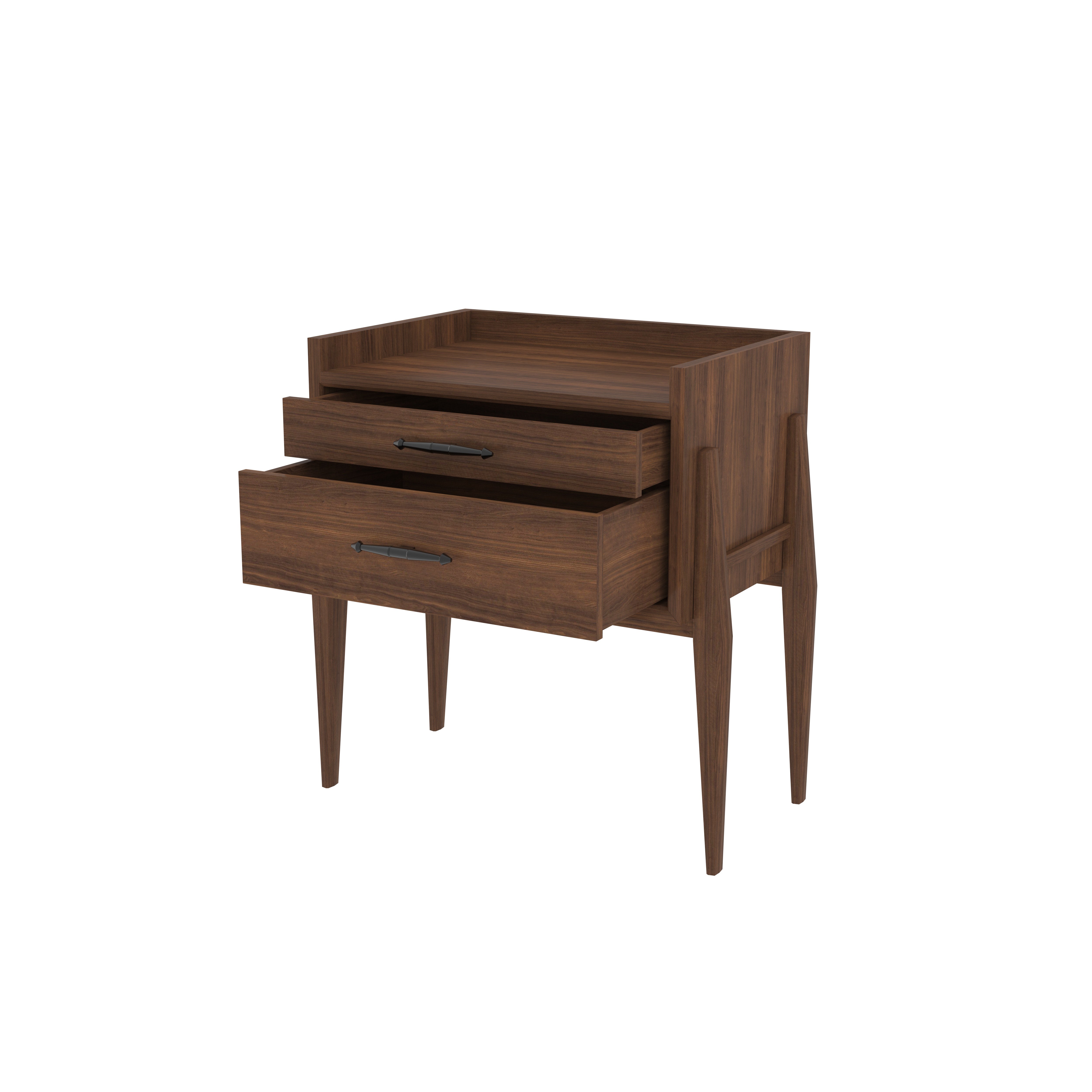 Mid-Century Modern Two-Drawer Bedside Table with Tapered Legs Bedside
