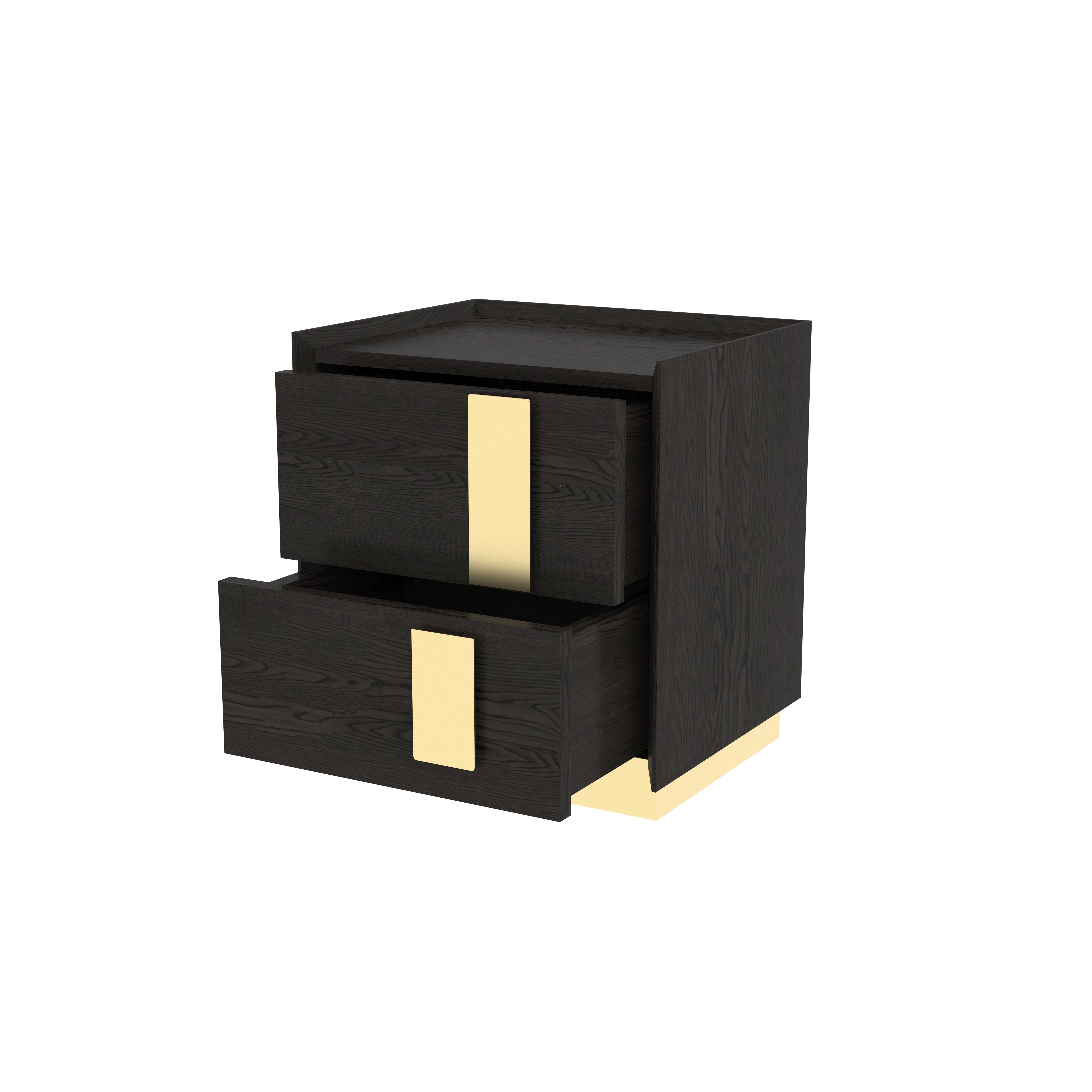 Luxury Two-Drawer Bedside Table with Gold Accent Handles Bedside