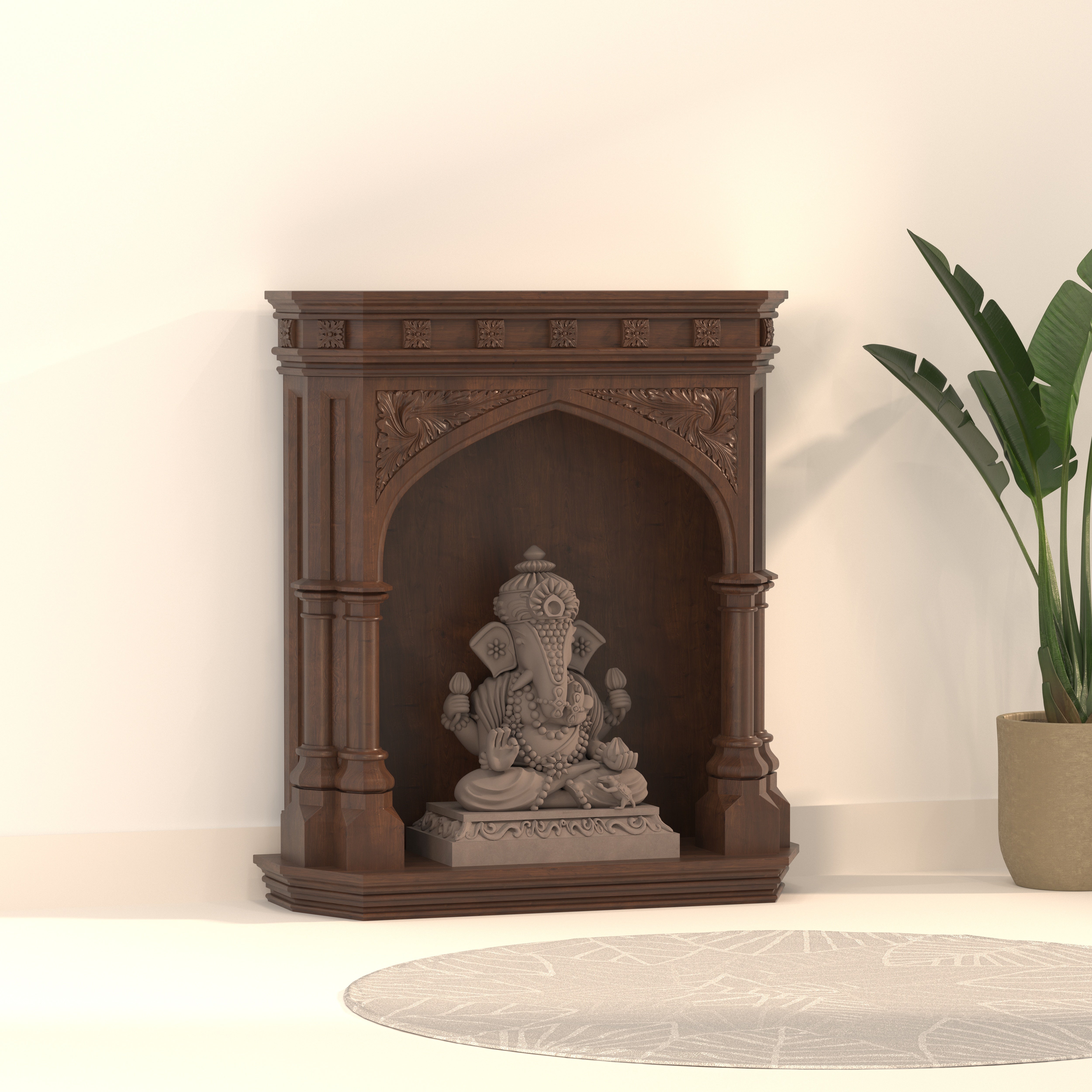 Traditional Temple Mandir Unit with Ornamental Arch Design Temple