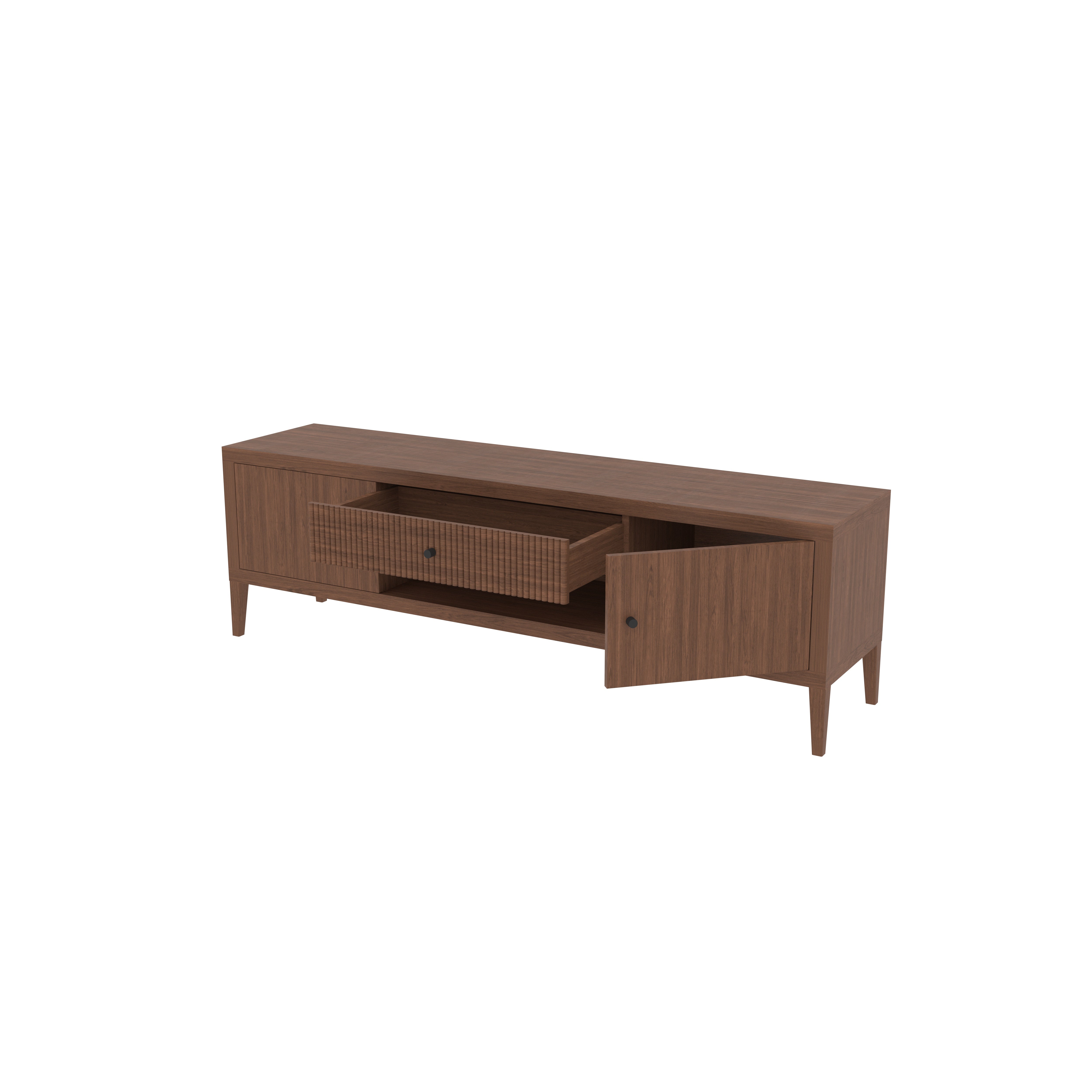 Mid-Century Modern Wooden TV Stand - Premium Walnut Finish Entertainment Console Tv stand