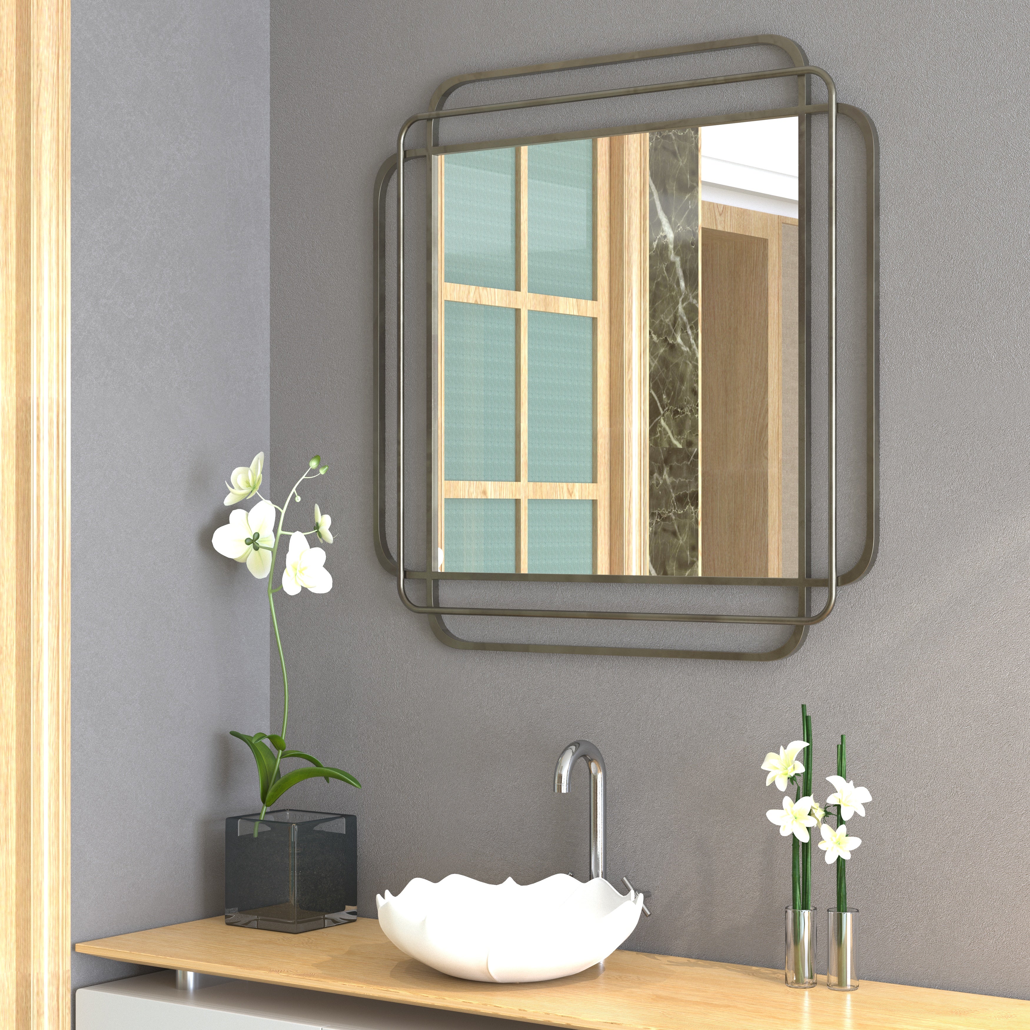 Square Metal Frame Mirror with Rounded Corners Mirror