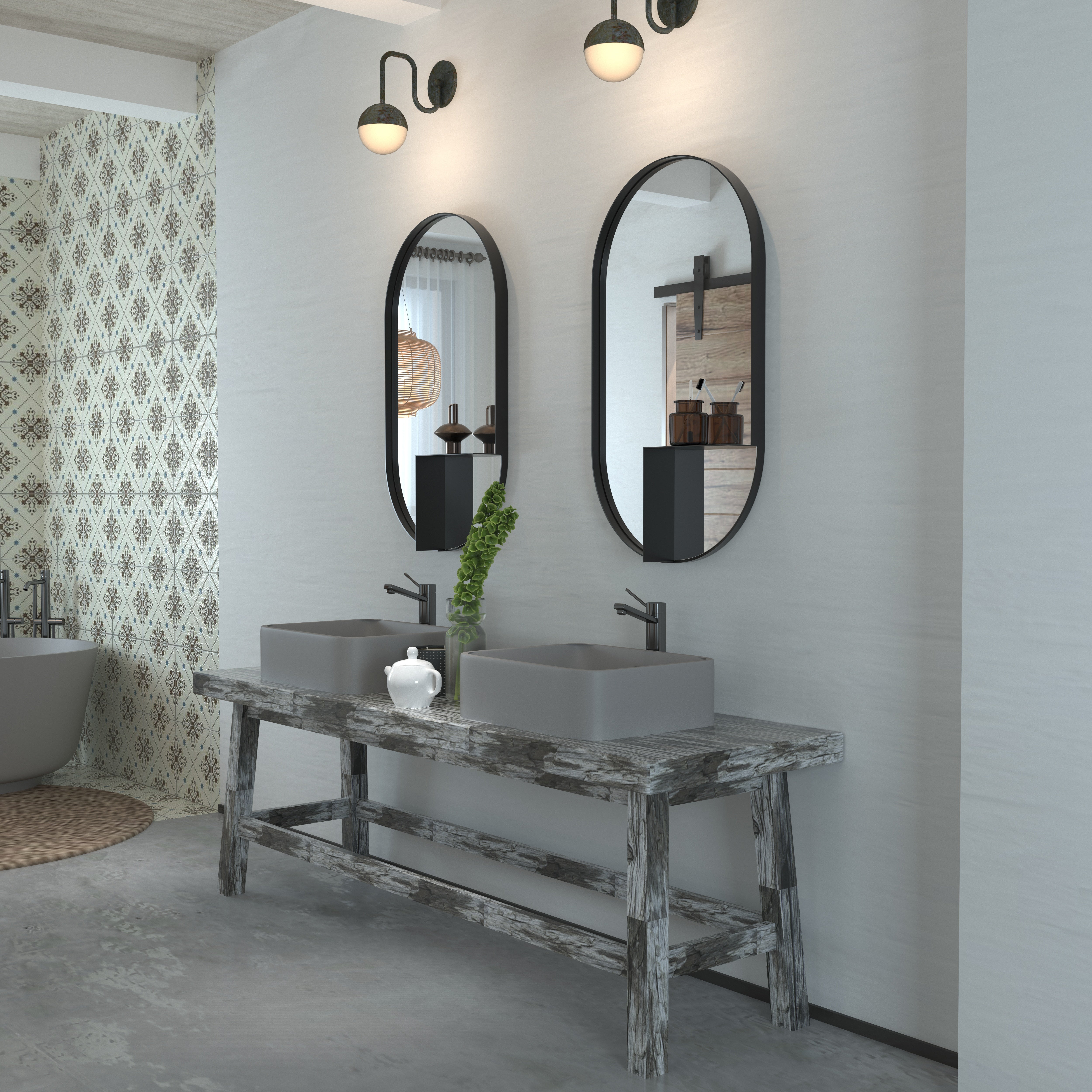 Oval Wall Mirror with Shelf - Black Frame Mirror