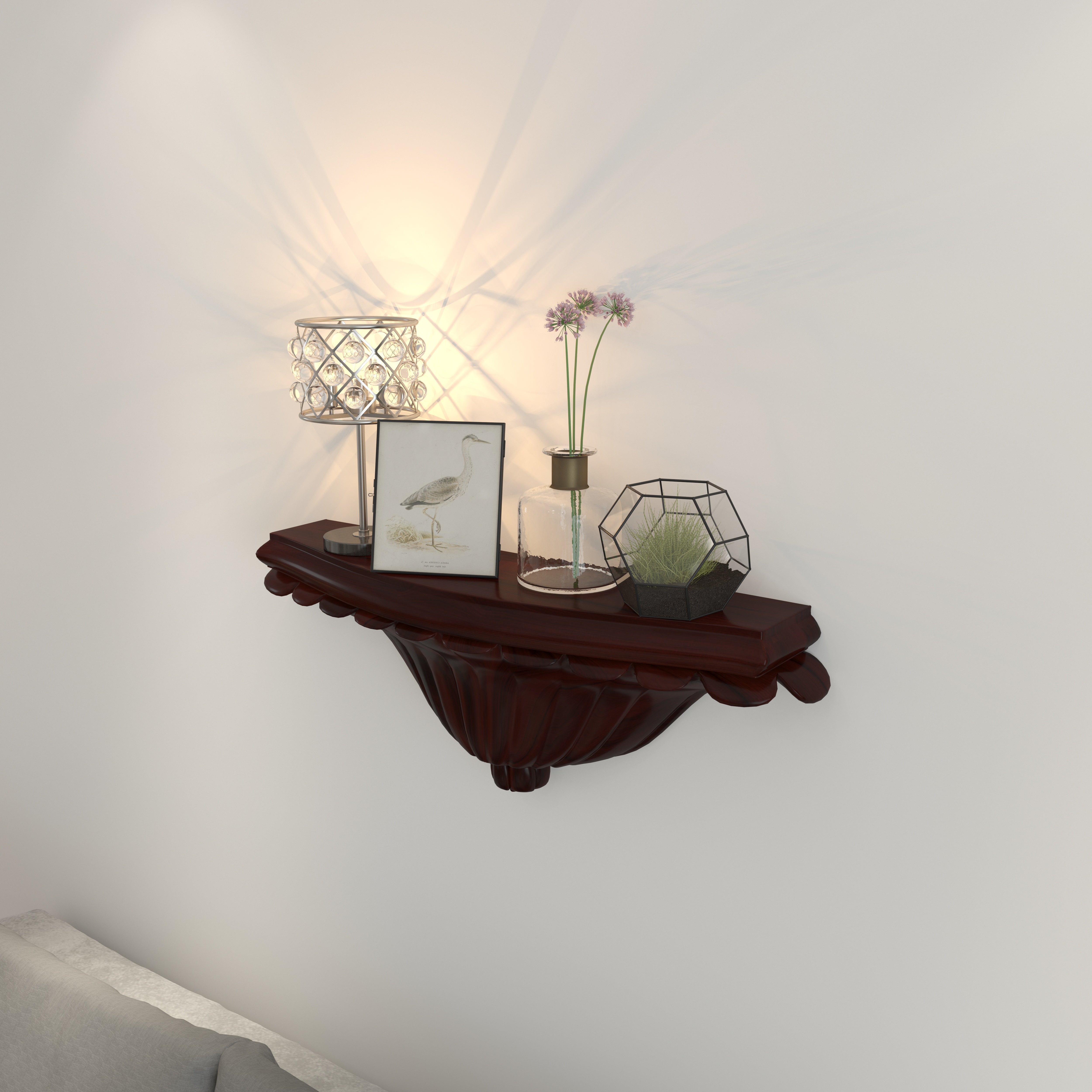 Antique Wall-Mounted Wooden Corner Shelf – Decorative Accent Bracket Wall Rack