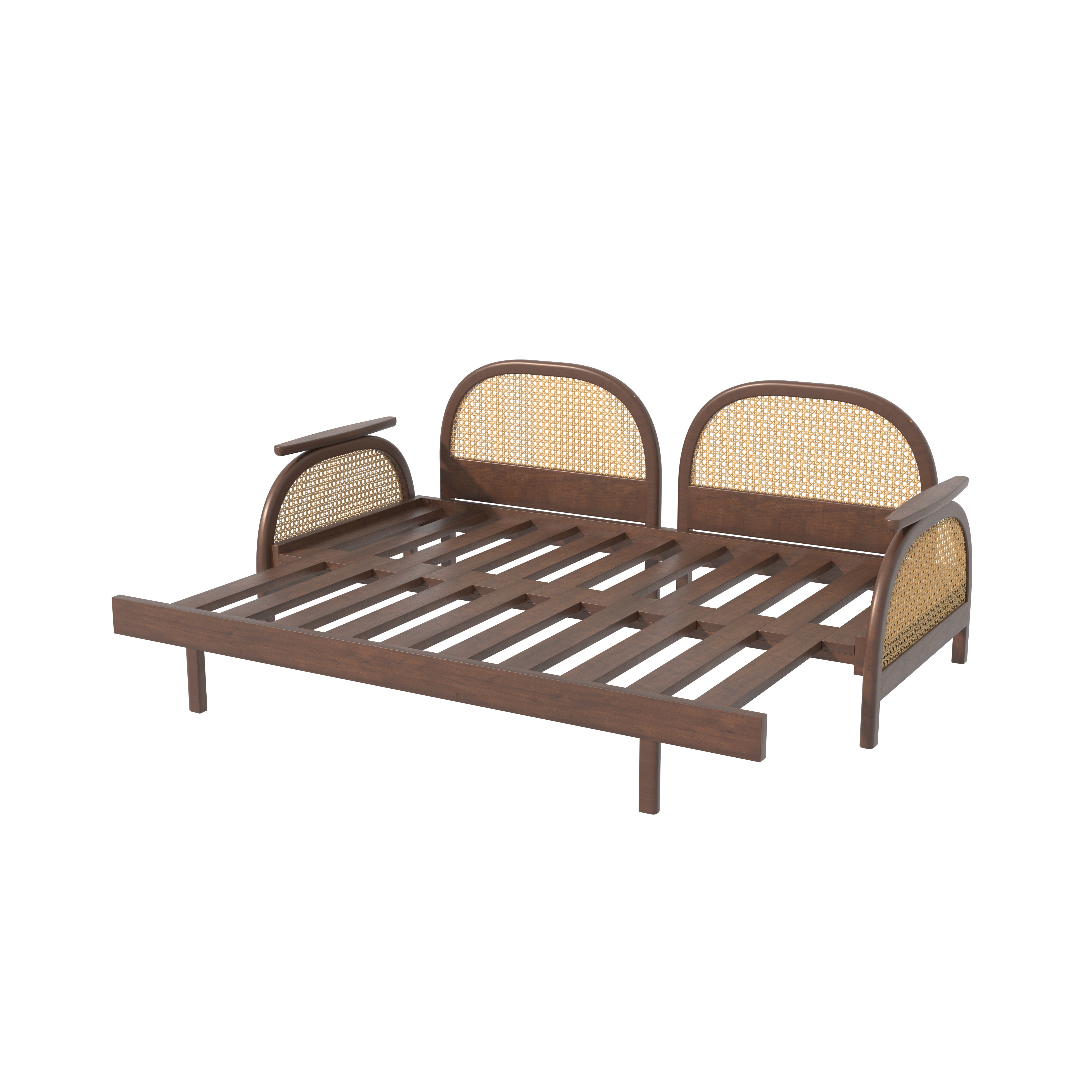 Luxury Cane-Inspired Day Bed with Curved Backrests and Extended Lounging Design Sofa cum bed