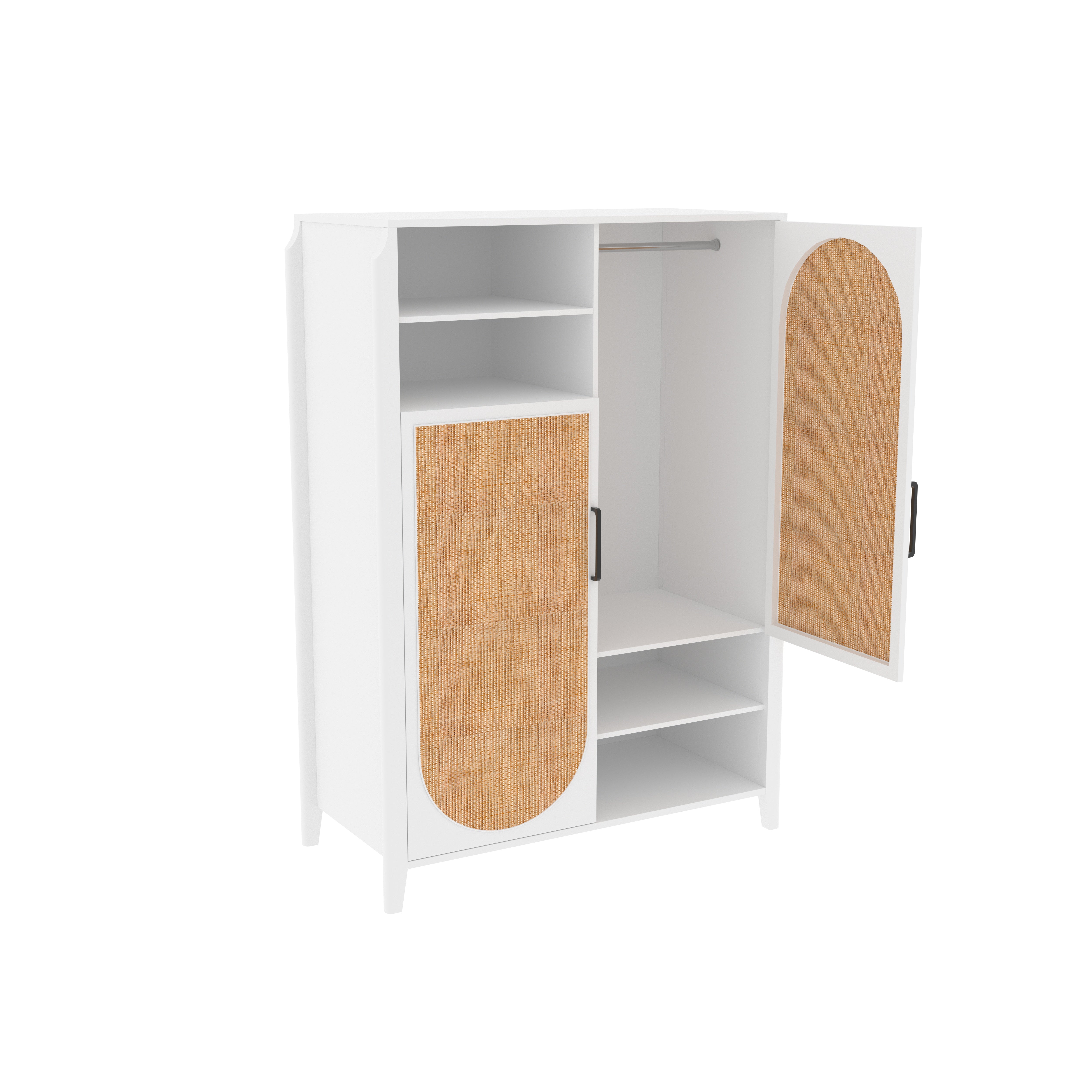 Amsterdam Asymmetric Storage Unit with Curved Cane Panels Wardrobe