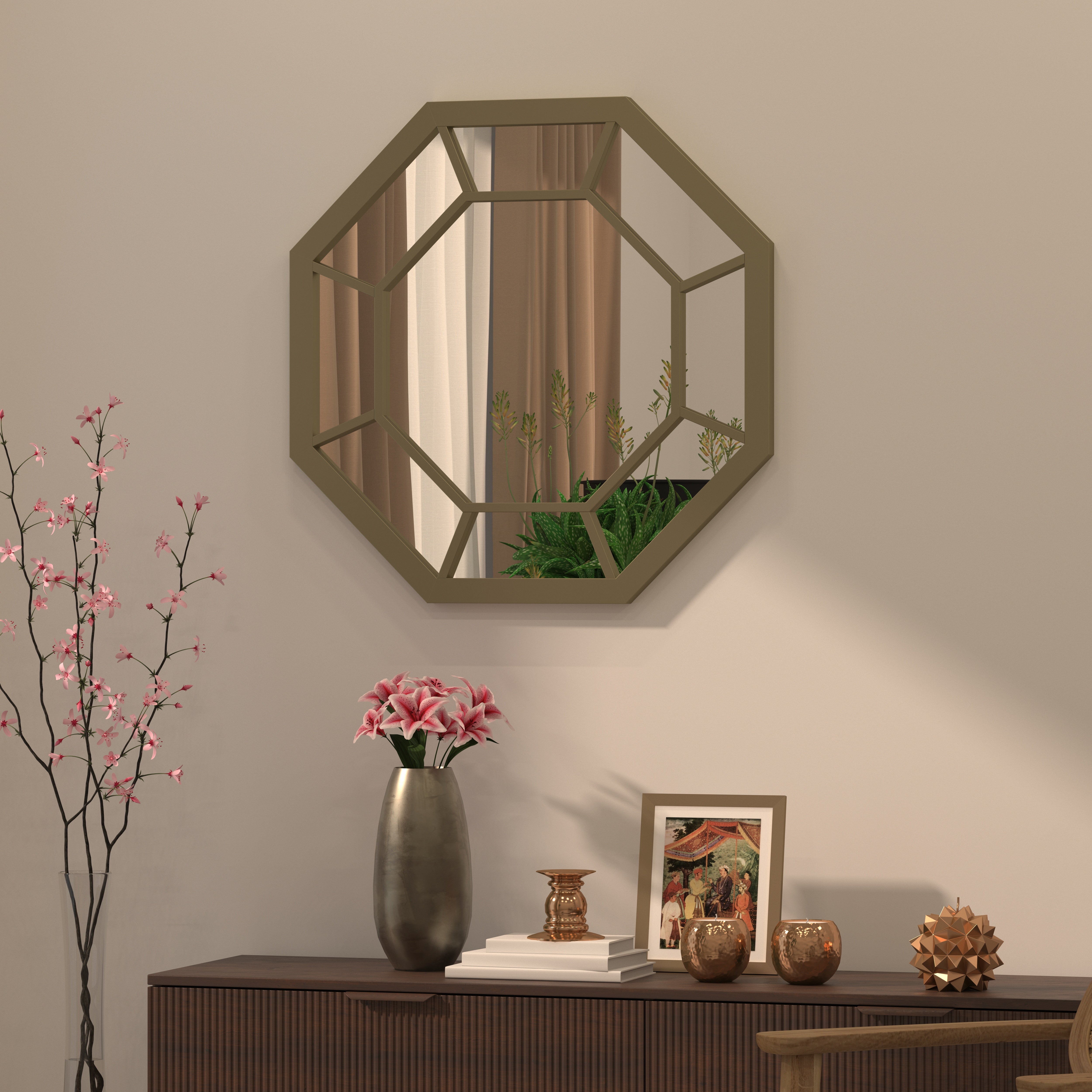 Octagonal Geometric Metal Mirror - Modern Wall Mirror Mirror