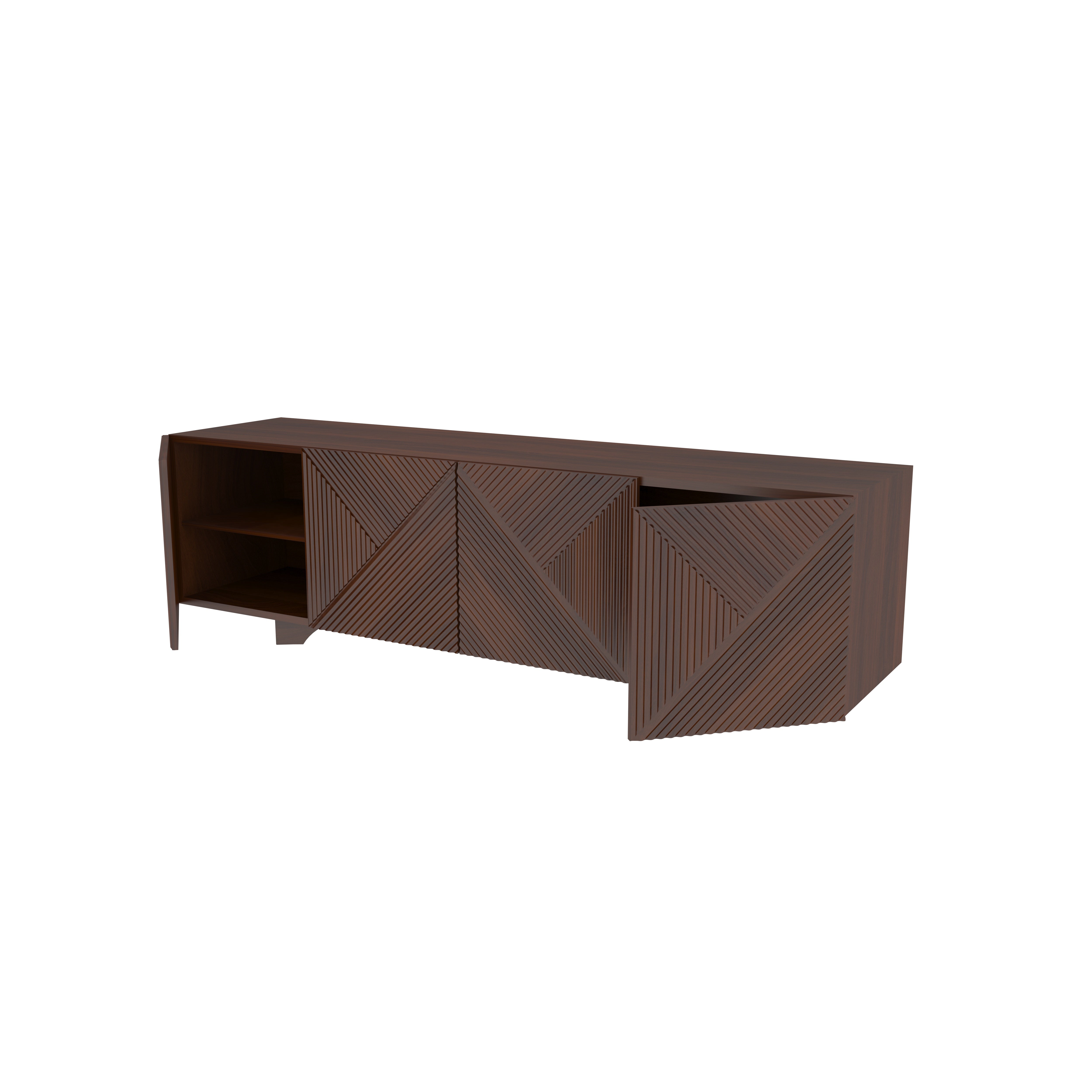 Geometric Carved Wooden TV Console - Modern Media Cabinet Tv stand