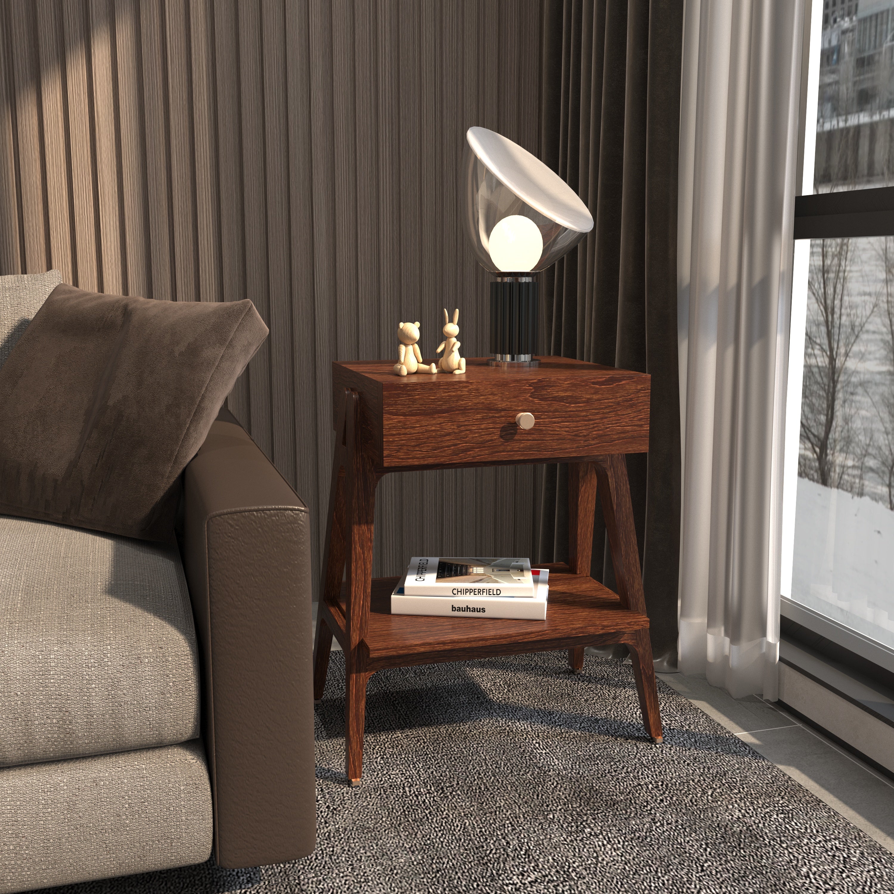 Modern Engineered Wood Nightstand with Drawer Bedside