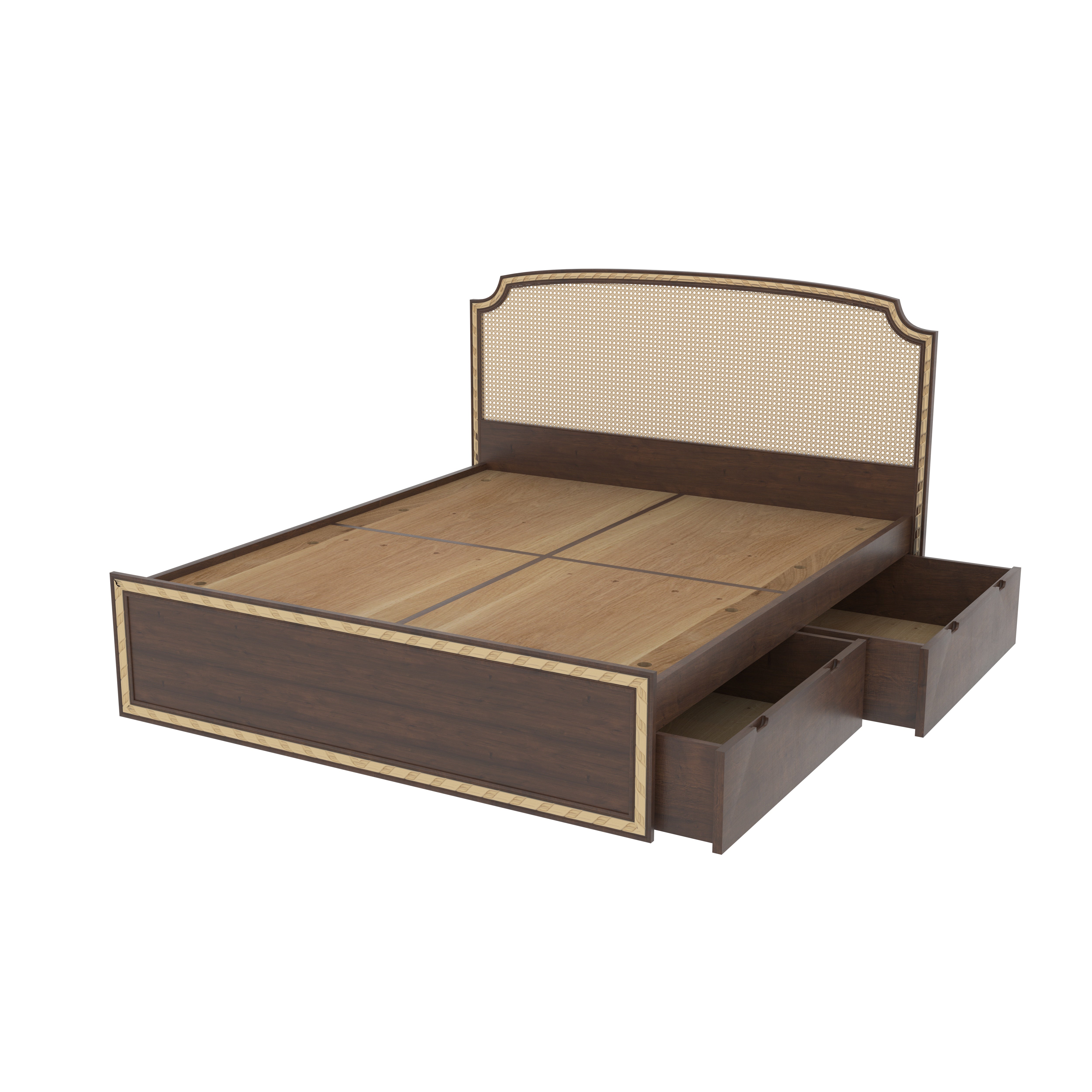 Storage Bed with Cane Headboard and Drawer Storage Bed