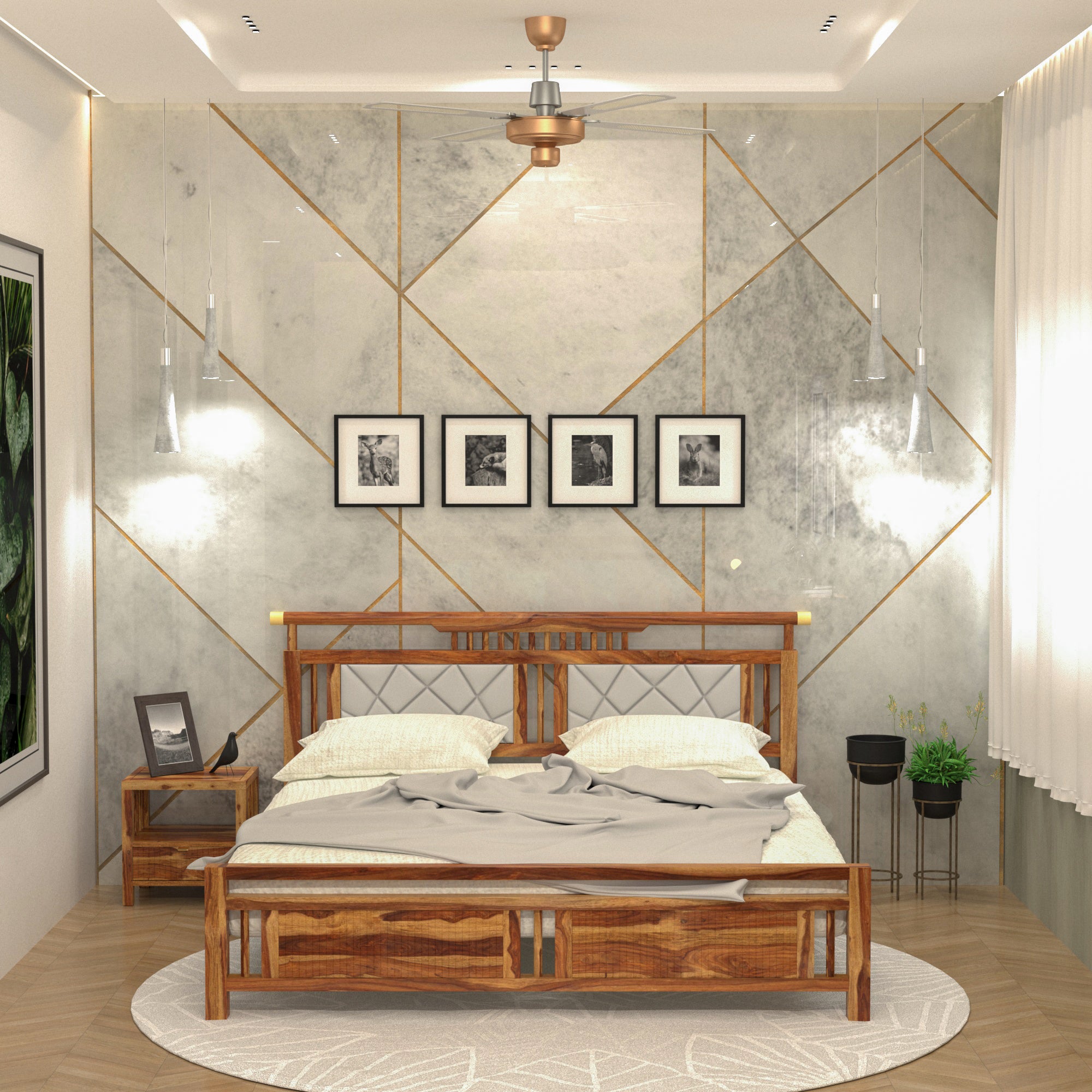 Vintage Natural Crown Finished Wooden Antique Handmade Bed Bed