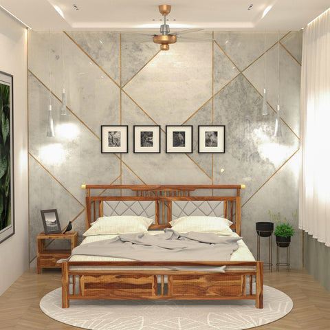 Vintage Natural Crown Finished Wooden Antique Handmade Bed