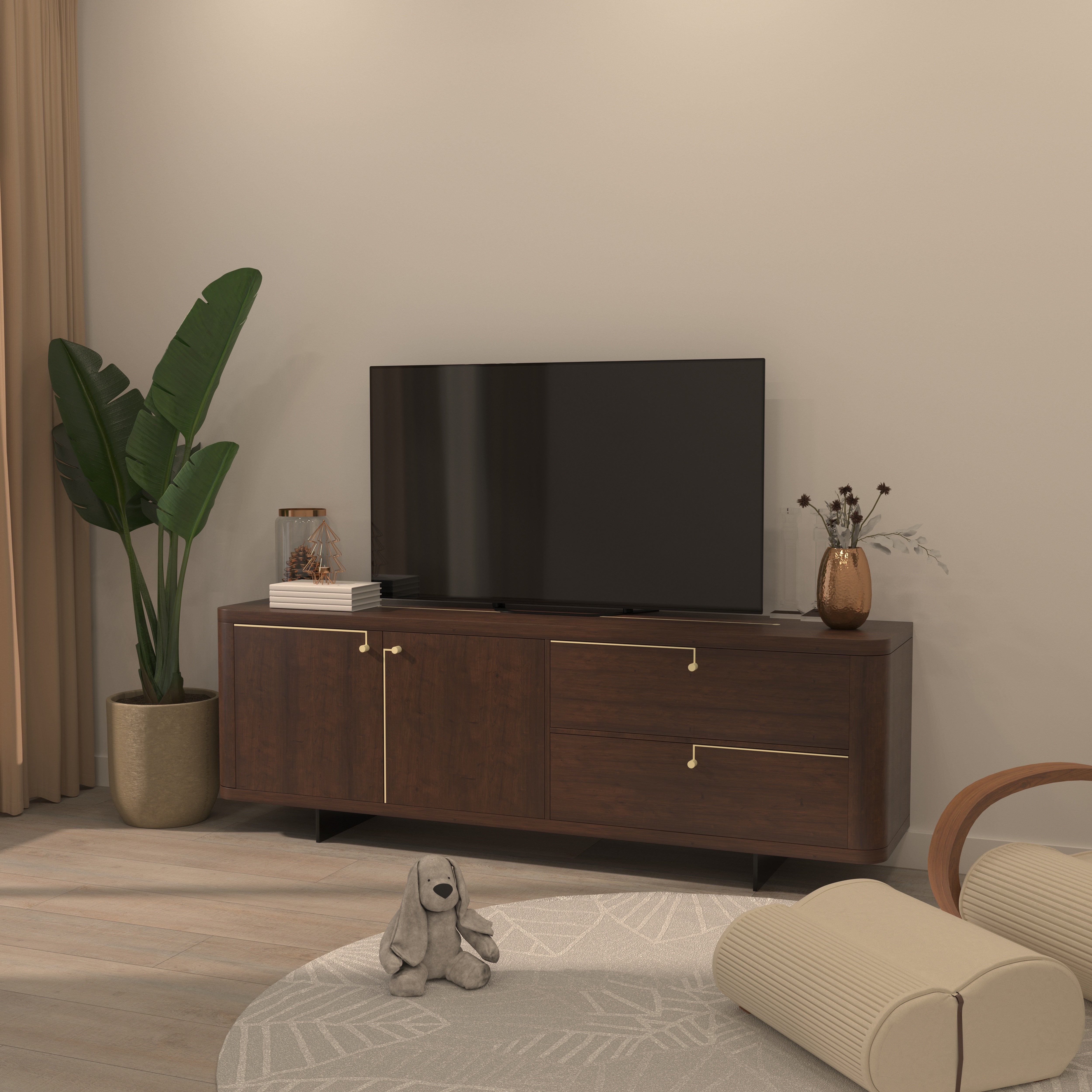 Modern Wooden TV Stand with Gold Handles - Luxury Entertainment Console Tv stand