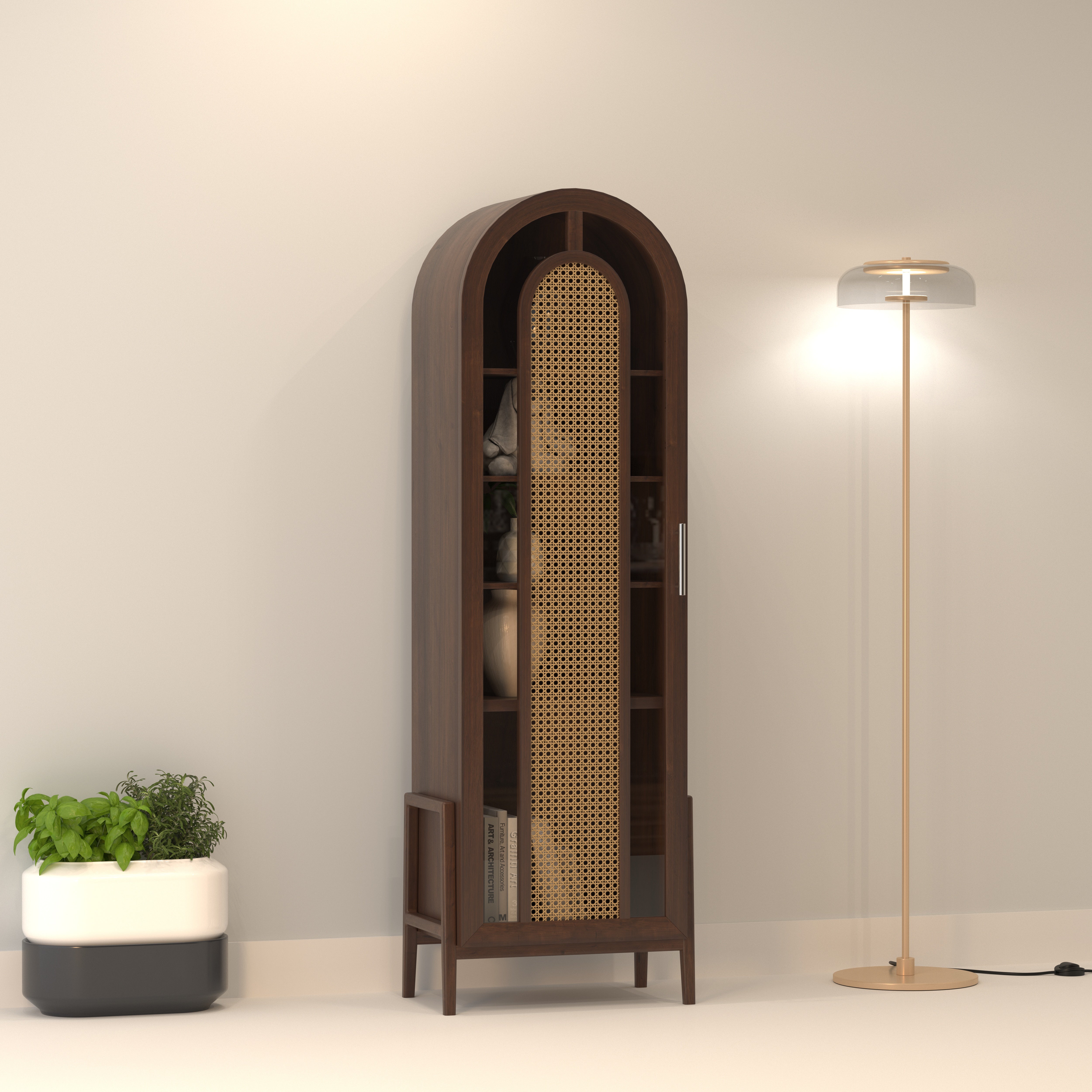 Arviento Grande European Luxury Wardrobe with Grand Arch Frame and Artisan Cane Panel Door Wardrobe
