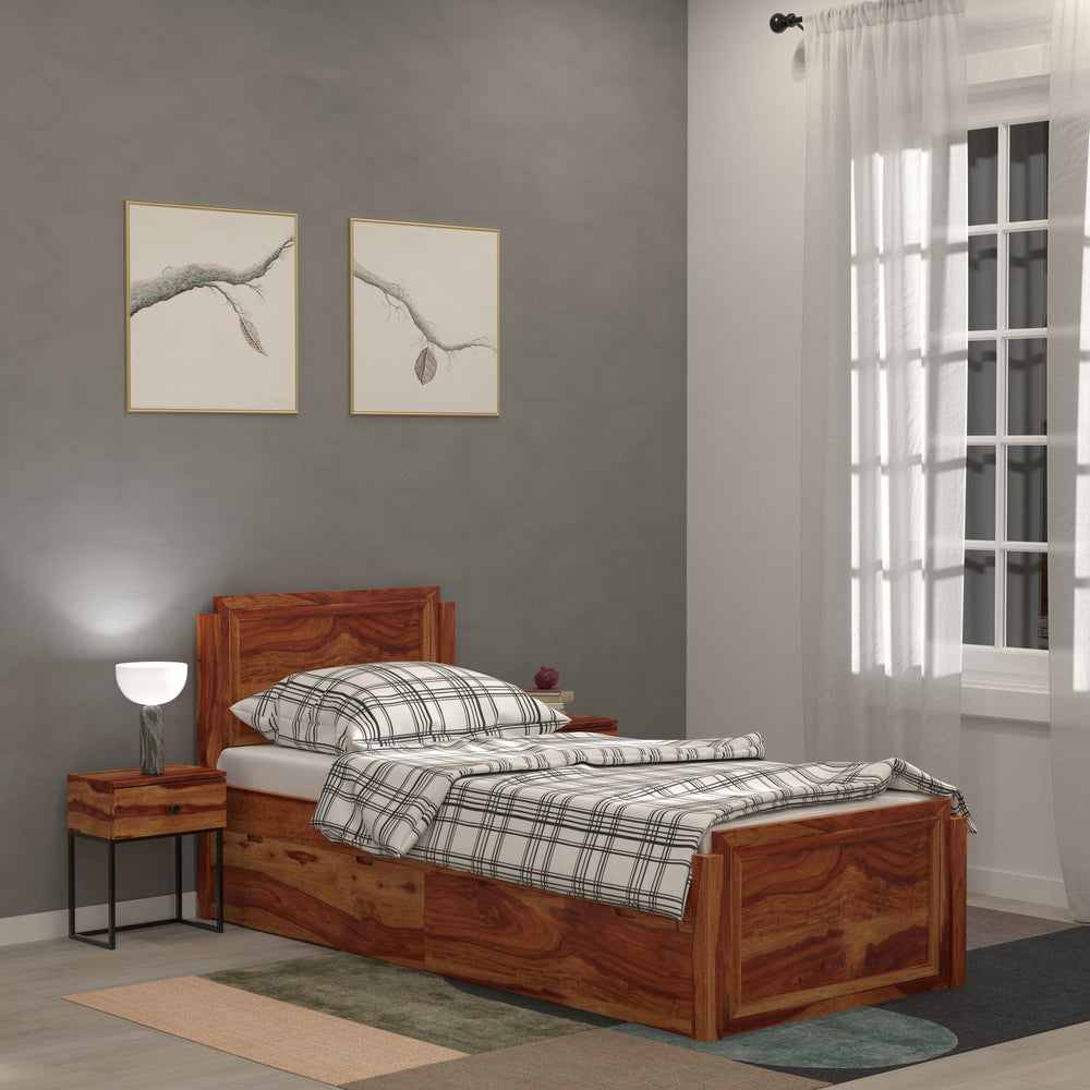 Ethnic  Handcrafted Sheesham Wood Single Storage Bed