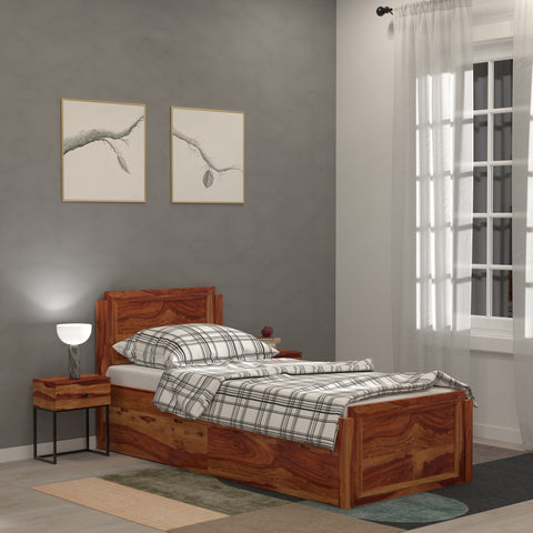 Ethnic  Handcrafted Sheesham Wood Single Storage Bed