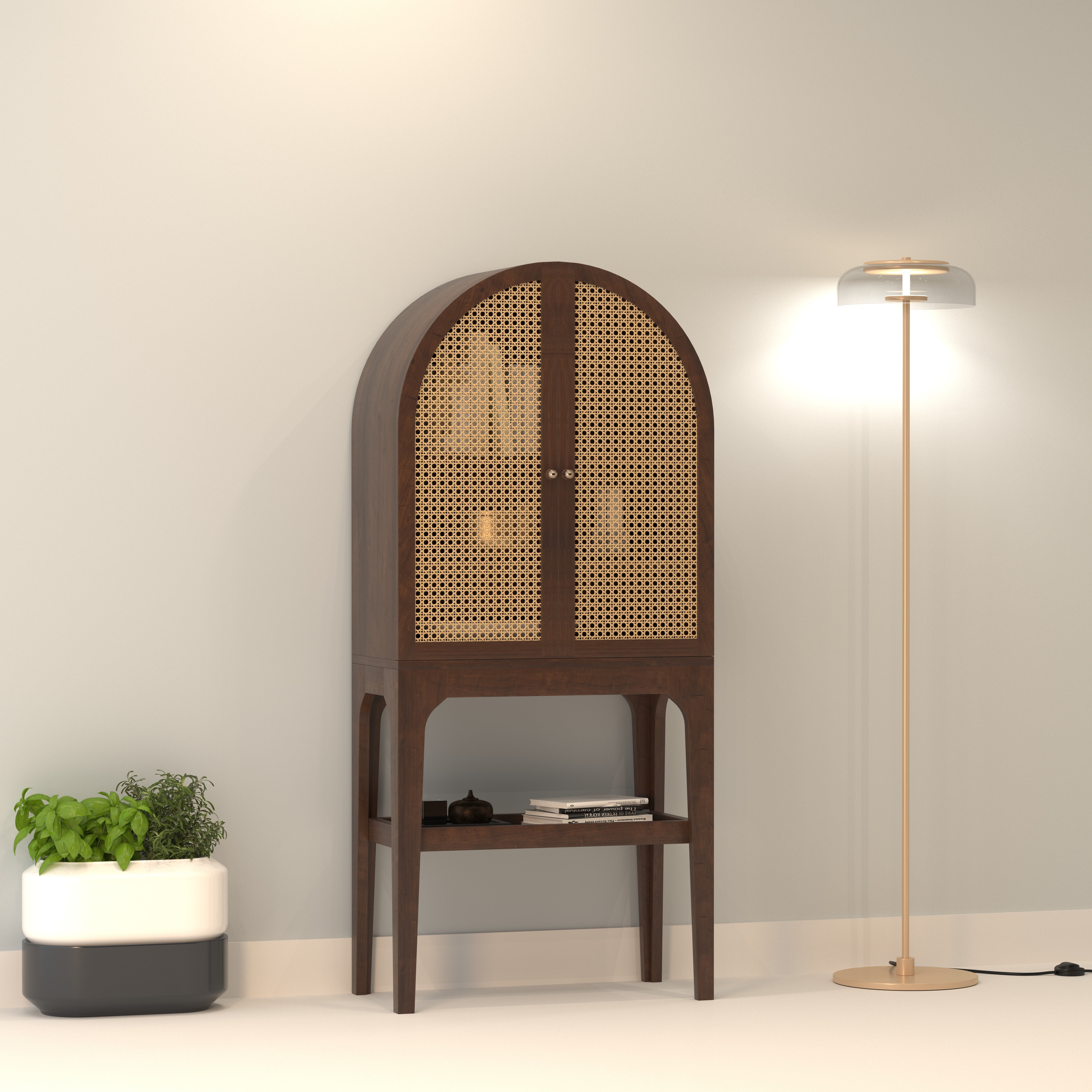 Cavellaro Arco European Luxury Wardrobe with Grand Arch Cane Doors and Elevated Display Shelf Wardrobe