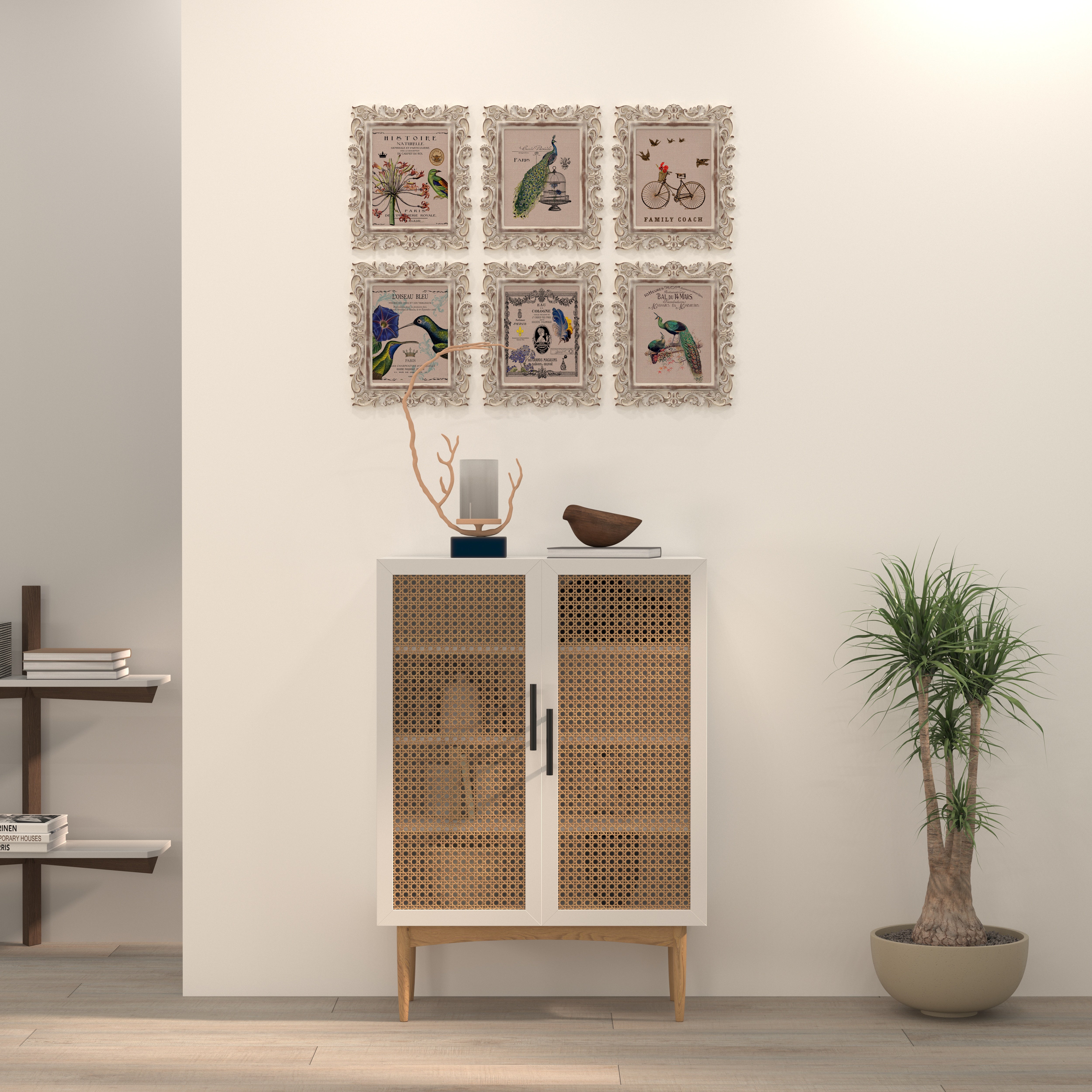 Oslo Mid-Century Cabinet with Cane Panels Wardrobe